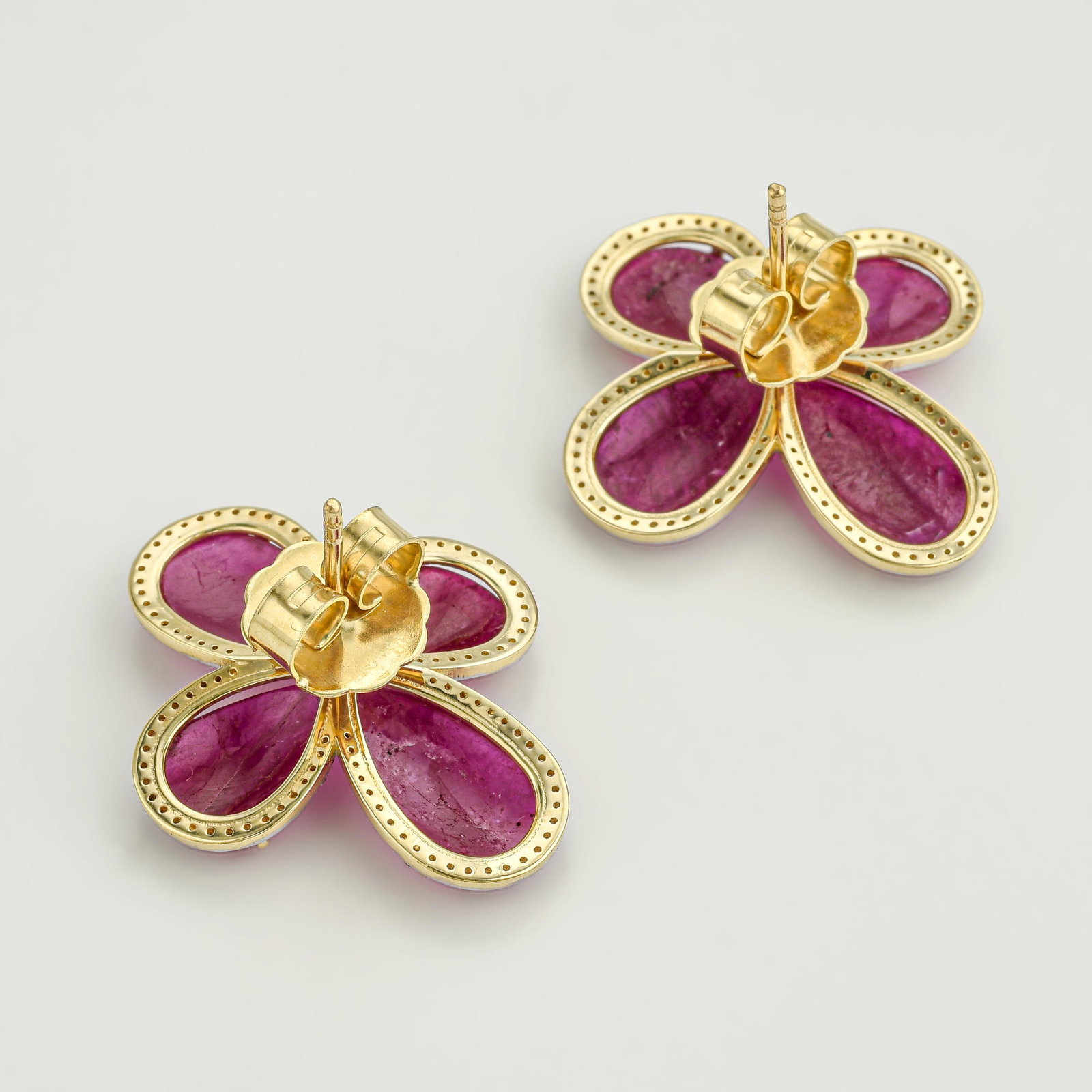 Ruby and Diamond Flower Earrings - 2