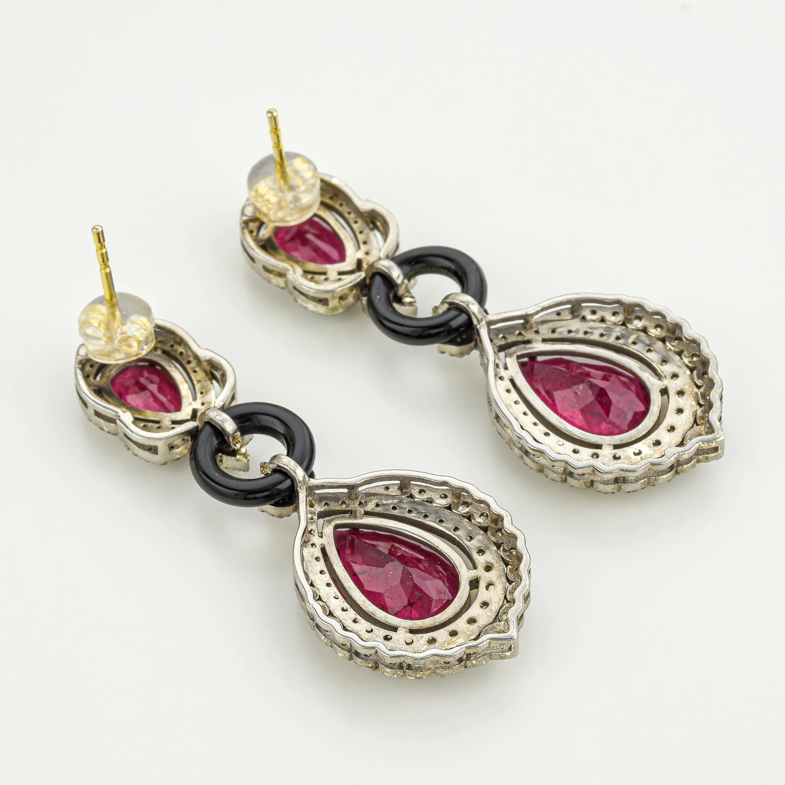 Rubellite and Black Onyx Diamond Earrings - 2