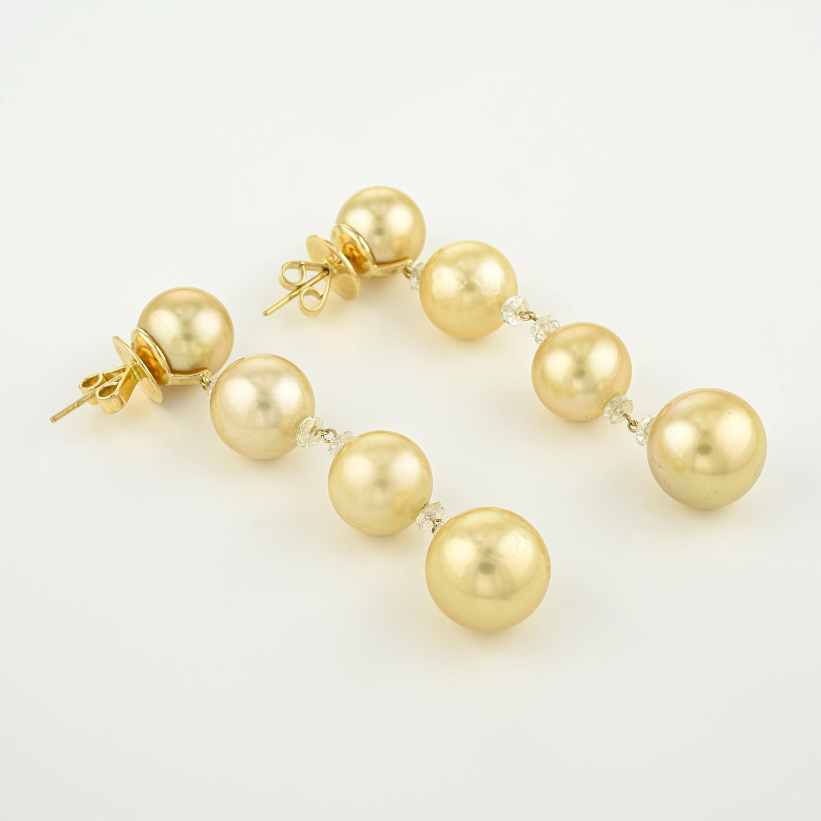 Golden Pearl Diamond Rondelle Drop Earrings - 2