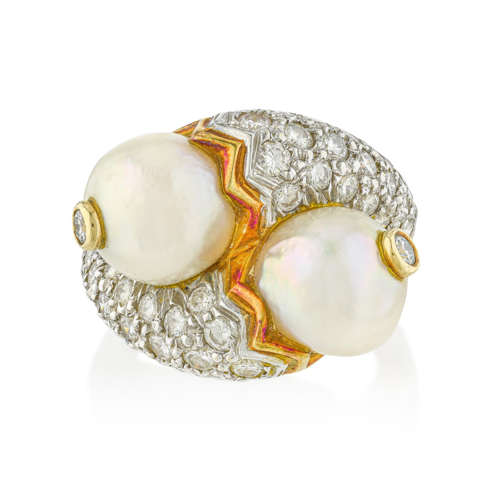 Pearl and Diamond Bypass Ring: ESTIMATED RETAIL PRICE: $3,200 * *This is the estimated value a piece of similar quality, craftsmanship, and characteristics could command at retail. The bypass ring format is among the most graceful 