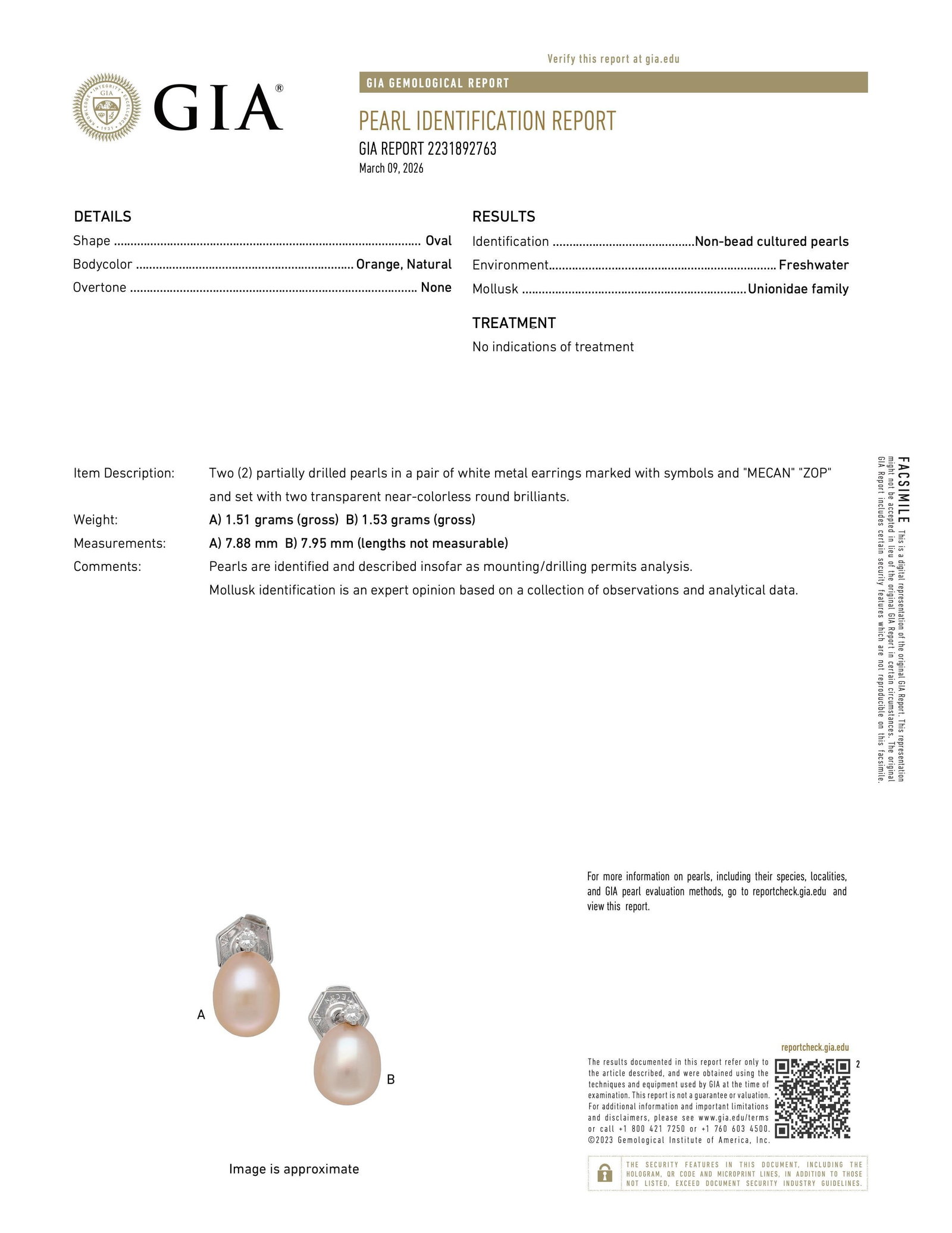 Pearl and Diamond Earrings, GIA Certified - 3
