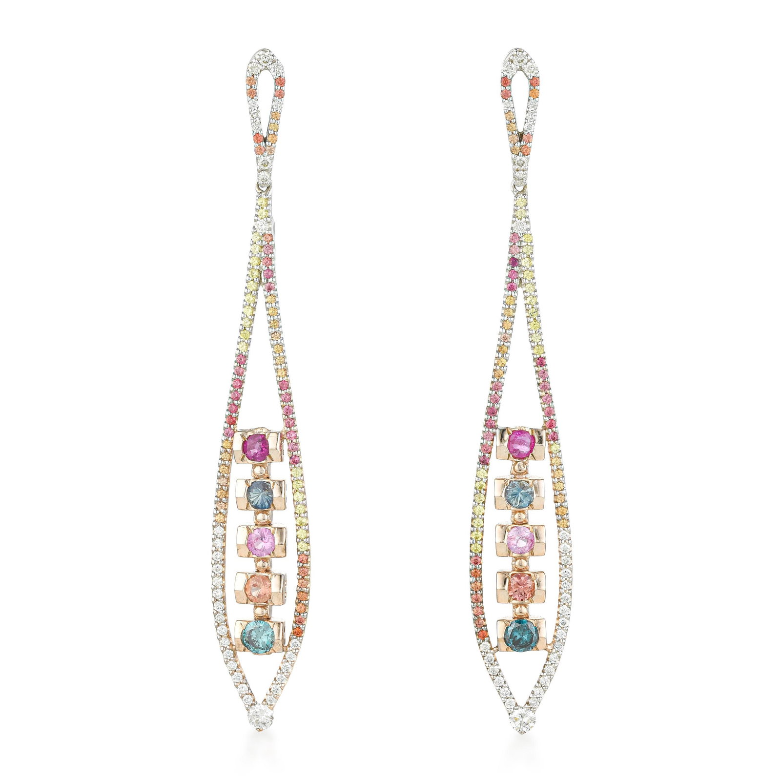 Multicolor Stone and Diamond Drop Earrings: ESTIMATED RETAIL PRICE: $3,800* *This is the estimated value a piece of similar quality, craftsmanship, and characteristics could command at retail. At 3.00 carats across multiple stone varieties,