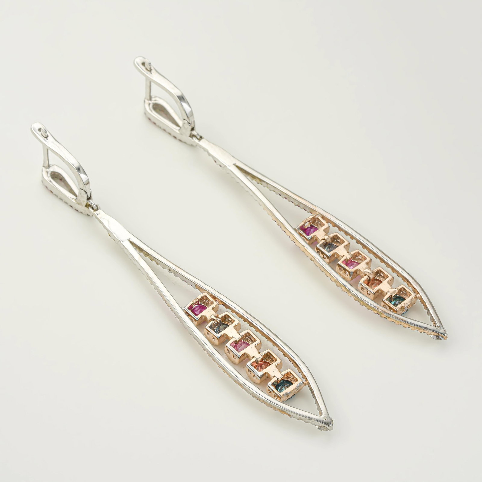 Multicolor Stone and Diamond Drop Earrings - 2