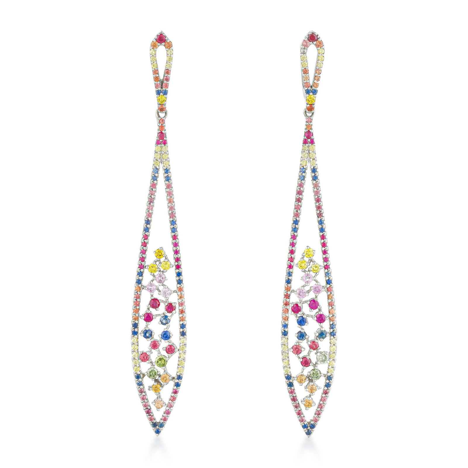 Multicolor Stone and Diamond Drop Earrings: ESTIMATED RETAIL PRICE: $3,800* *This is the estimated value a piece of similar quality, craftsmanship, and characteristics could command at retail. A 2.5-inch drop earring creates genuine movement an