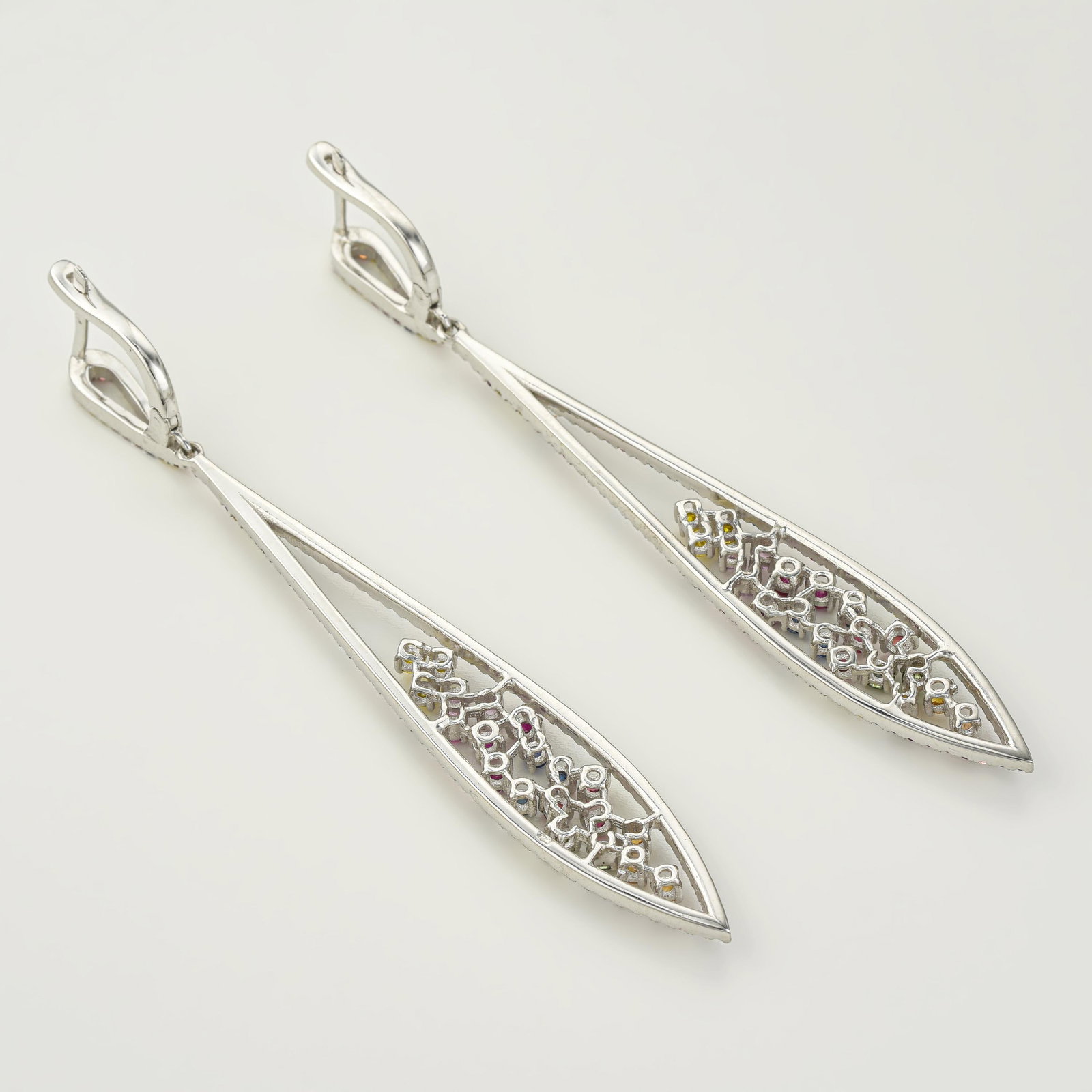 Multicolor Stone and Diamond Drop Earrings - 2