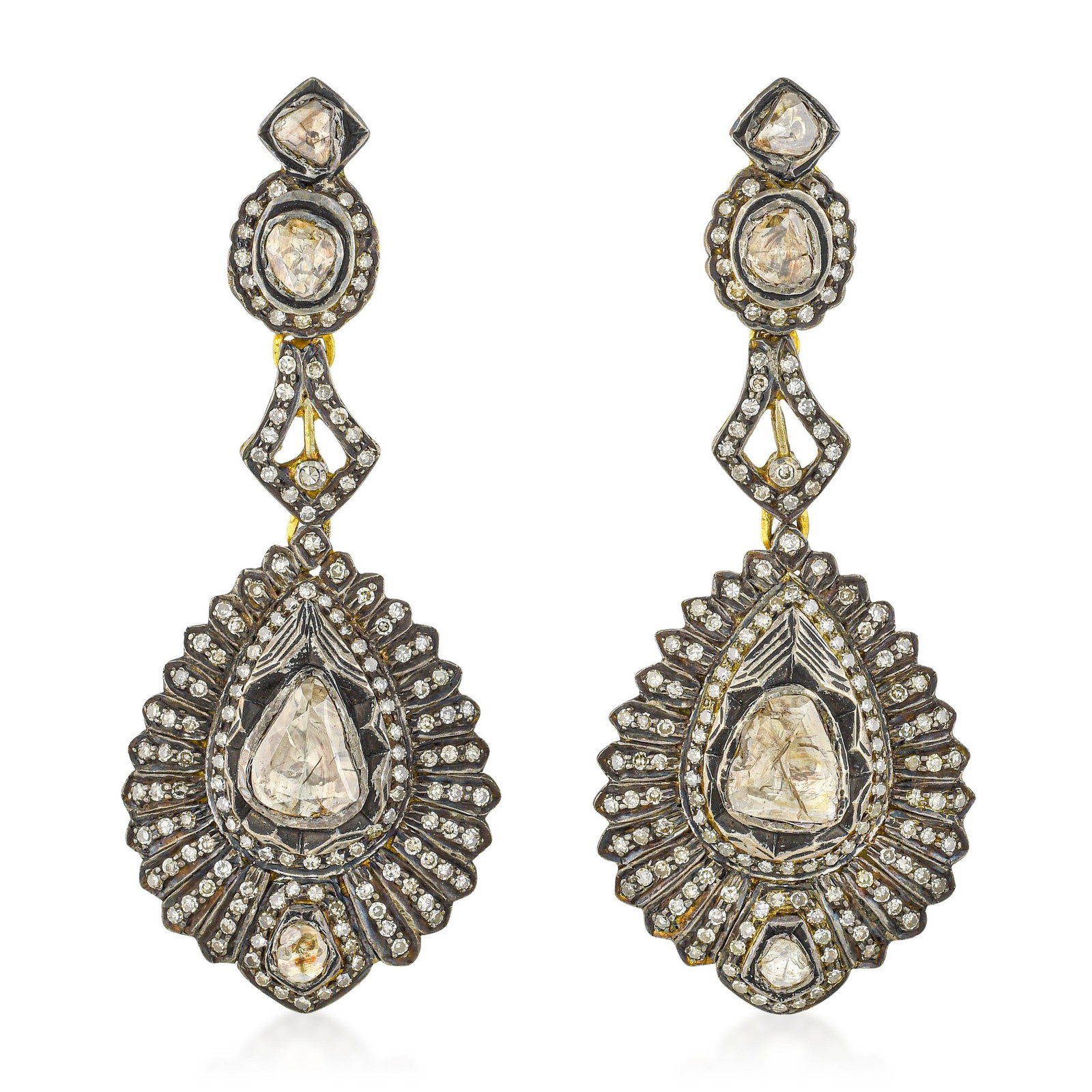 Polki Diamond Statement Earrings: ESTIMATED RETAIL PRICE: $2,200* *This is the estimated value a piece of similar quality, craftsmanship, and characteristics could command at retail. Polki diamonds are uncut diamond slices that