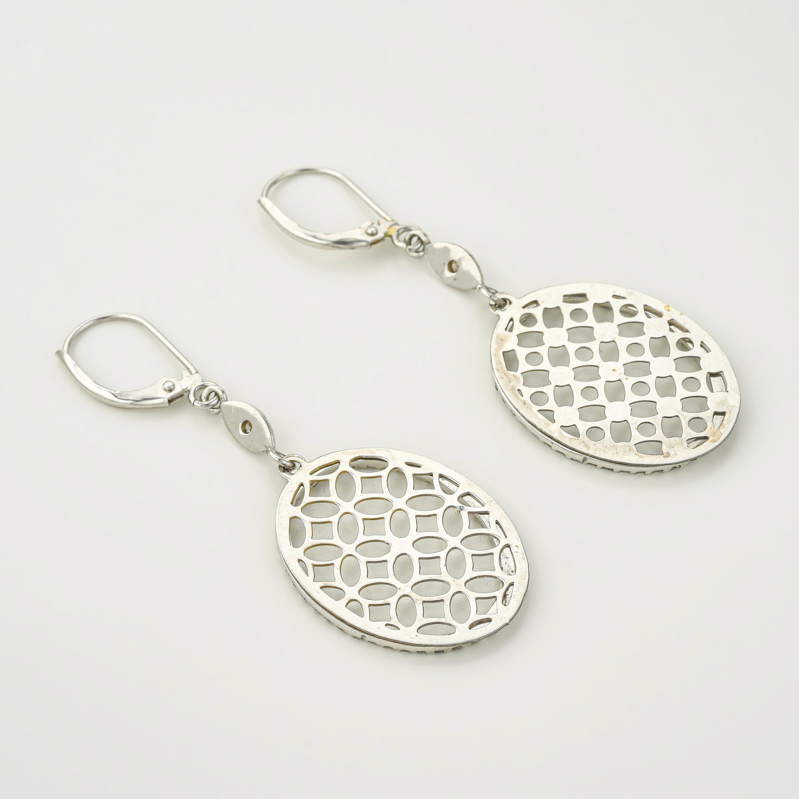Diamond Oval Drop Earrings - 2