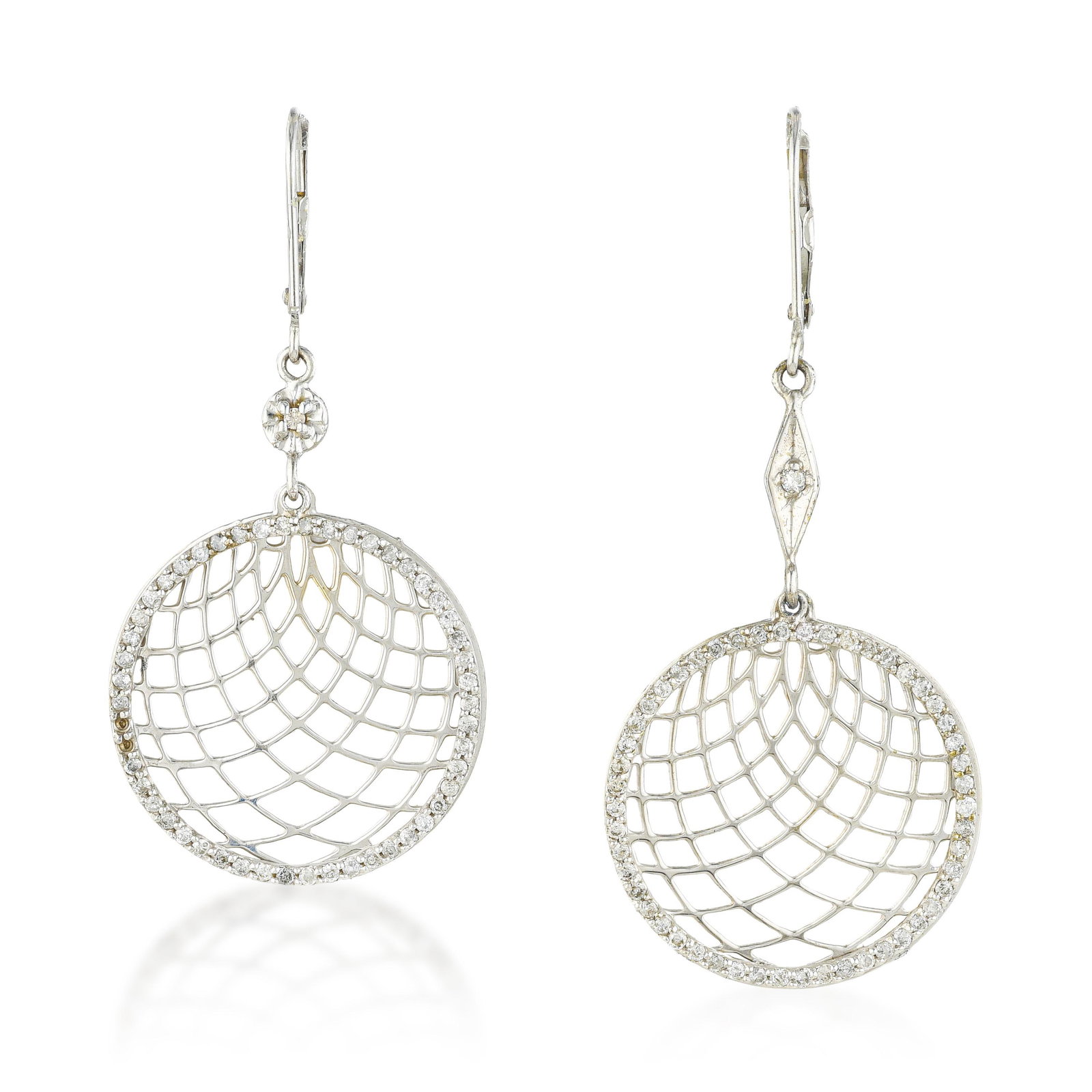 Diamond Circle Drop Earrings: ESTIMATED RETAIL PRICE: $1,400* *This is the estimated value a piece of similar quality, craftsmanship, and characteristics could command at retail. A pave-set diamond circle on a drop wire is one of