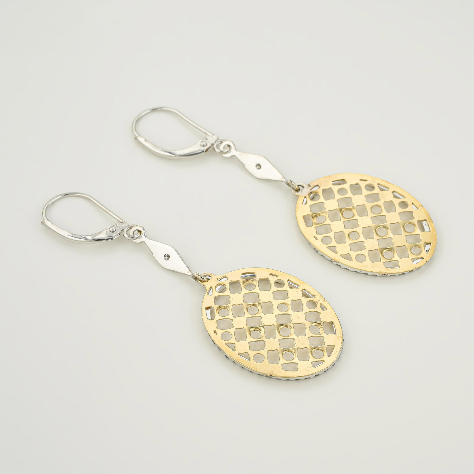 Diamond Oval Drop Earrings - 2