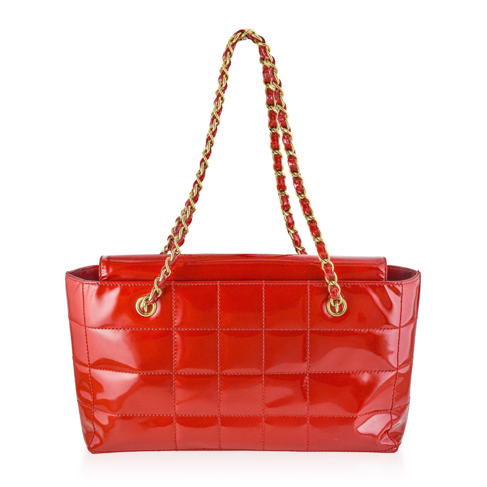 Chanel Chocobar Chain Shoulder Bag - Patent Leather, Red - 4