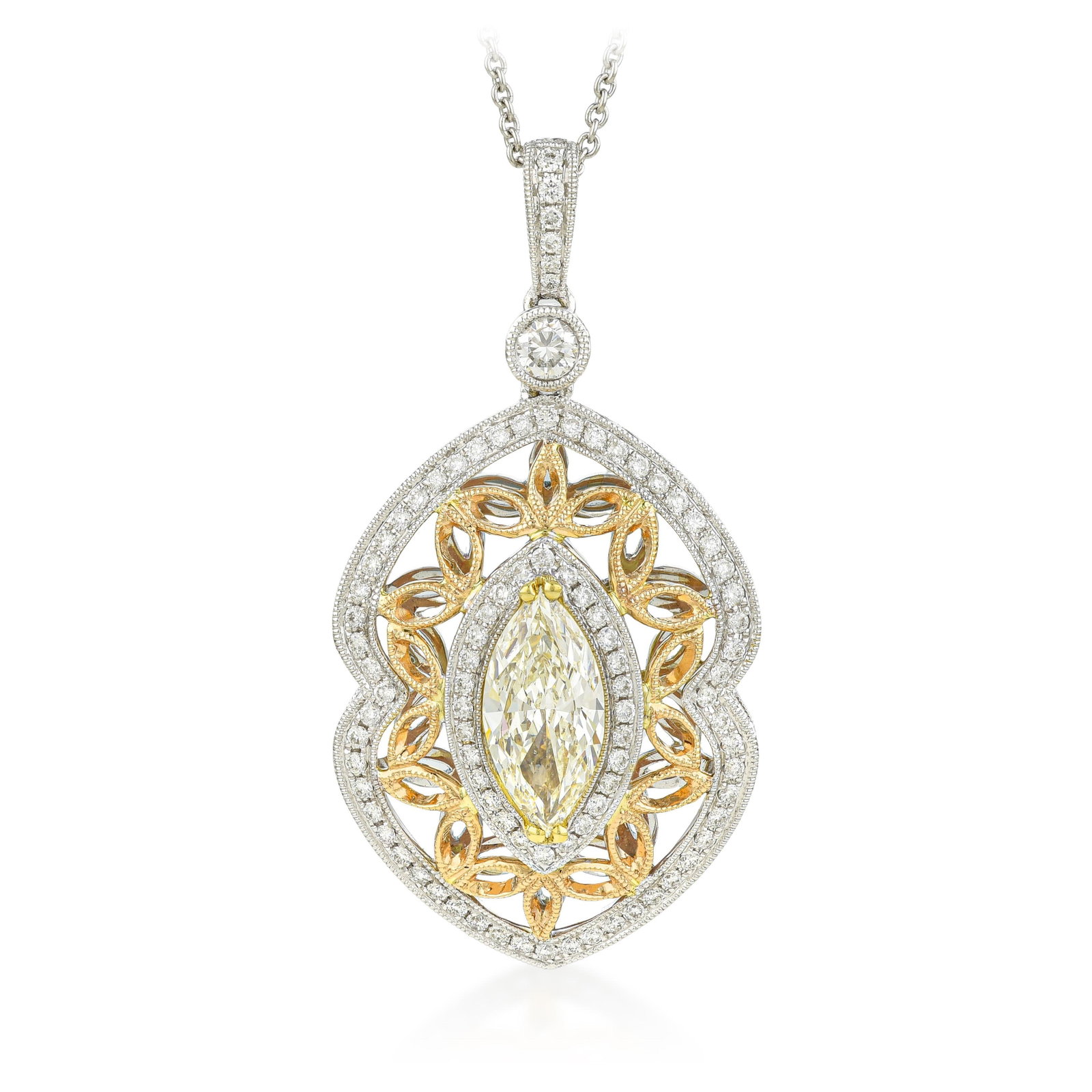 Marquise Diamond Halo Pendant Necklace - 2