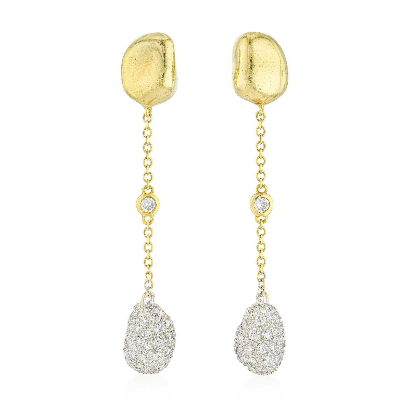 Diamond Drop Earrings: ESTIMATED RETAIL PRICE: $9,000* *This is the estimated value a piece of similar quality, craftsmanship, and characteristics could command at retail. These striking drop earrings embrace an artistic, o