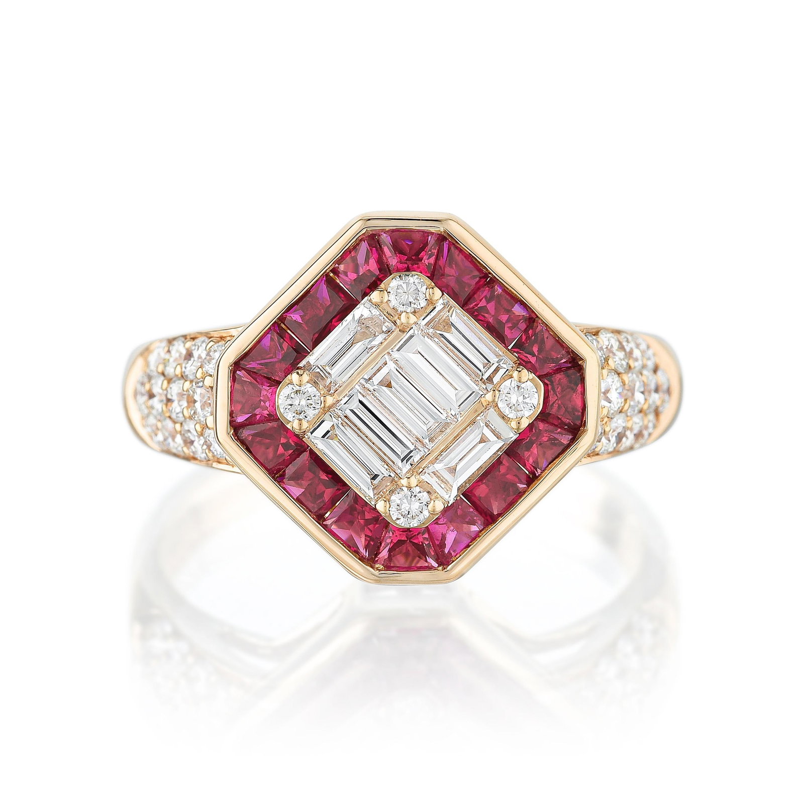 Ruby Diamond and Baguette Diamond Ring (1 of 2)