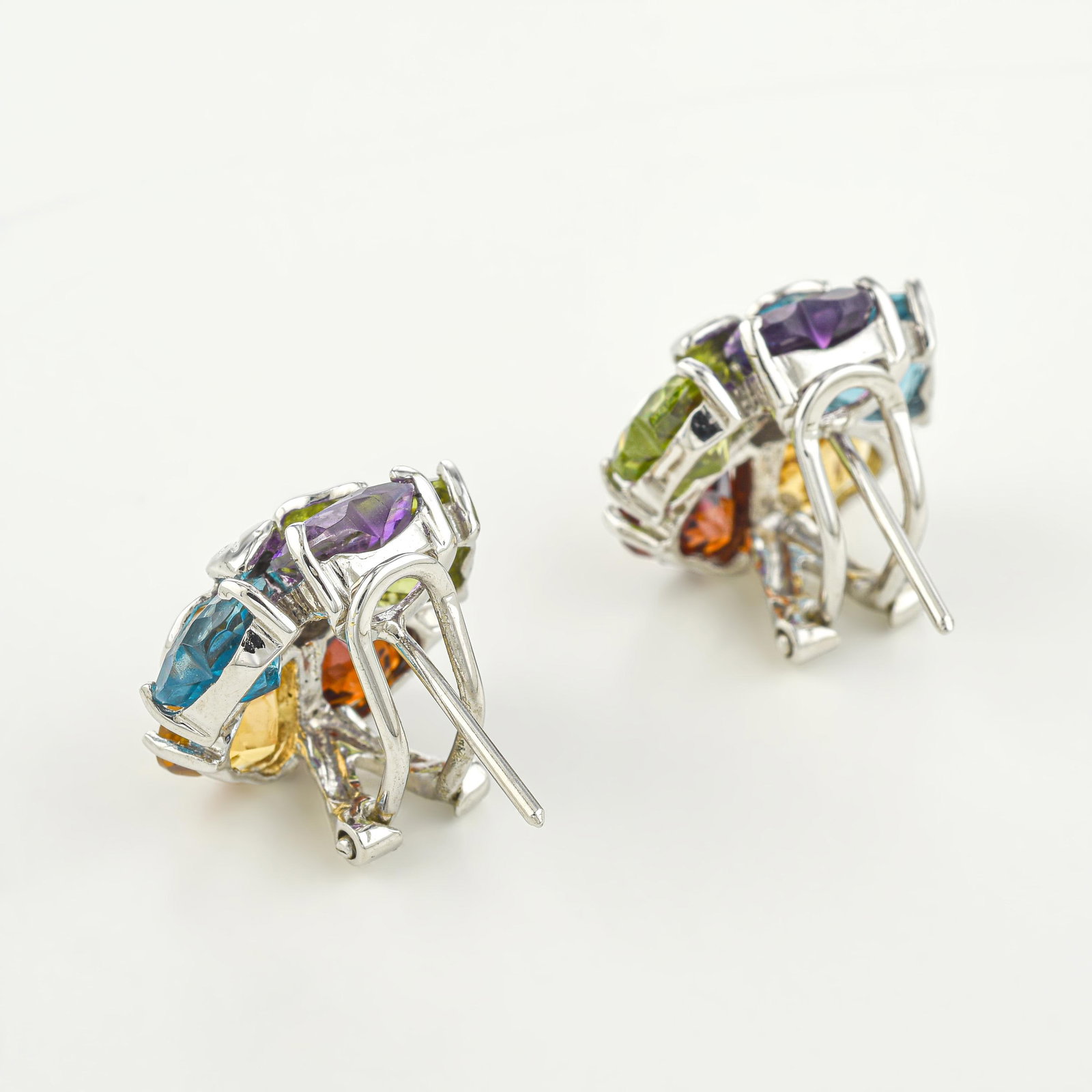 Multicolor Heart Shape Gemstone and Diamond Earrings - 2