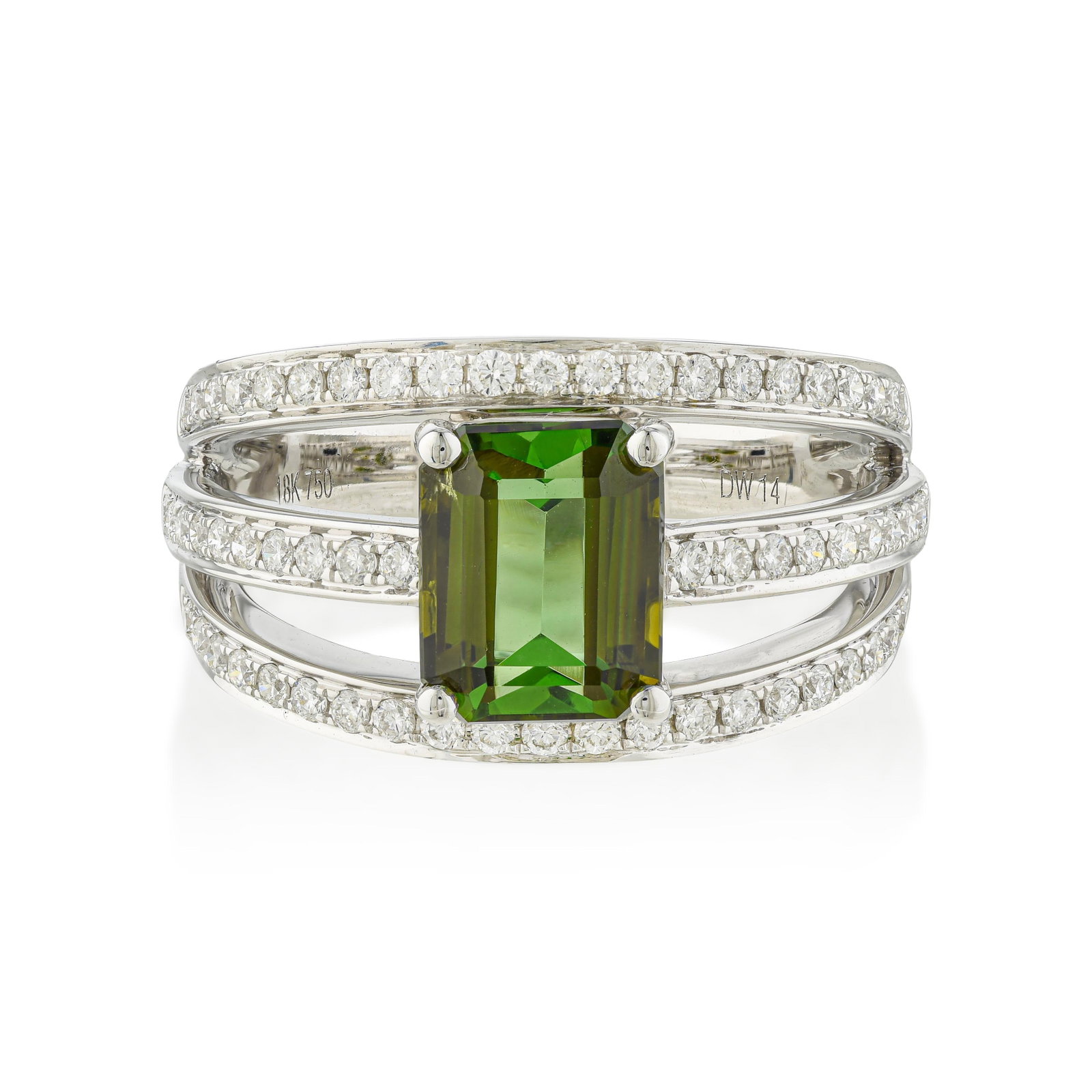 Green Tourmaline and Diamond Ring: ESTIMATED RETAIL PRICE: $5,000* *This is the estimated value a piece of similar quality, craftsmanship, and characteristics could command at retail. Green tourmaline occupies a specific collector