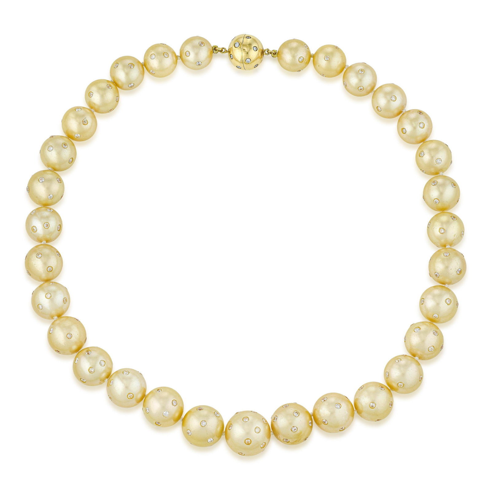 Golden Pearl and Diamond Necklace: ESTIMATED RETAIL PRICE: $50,000* *This is the estimated value a piece of similar quality, craftsmanship, and characteristics could command at retail. Golden South Sea pearls at 14.5mm are among the
