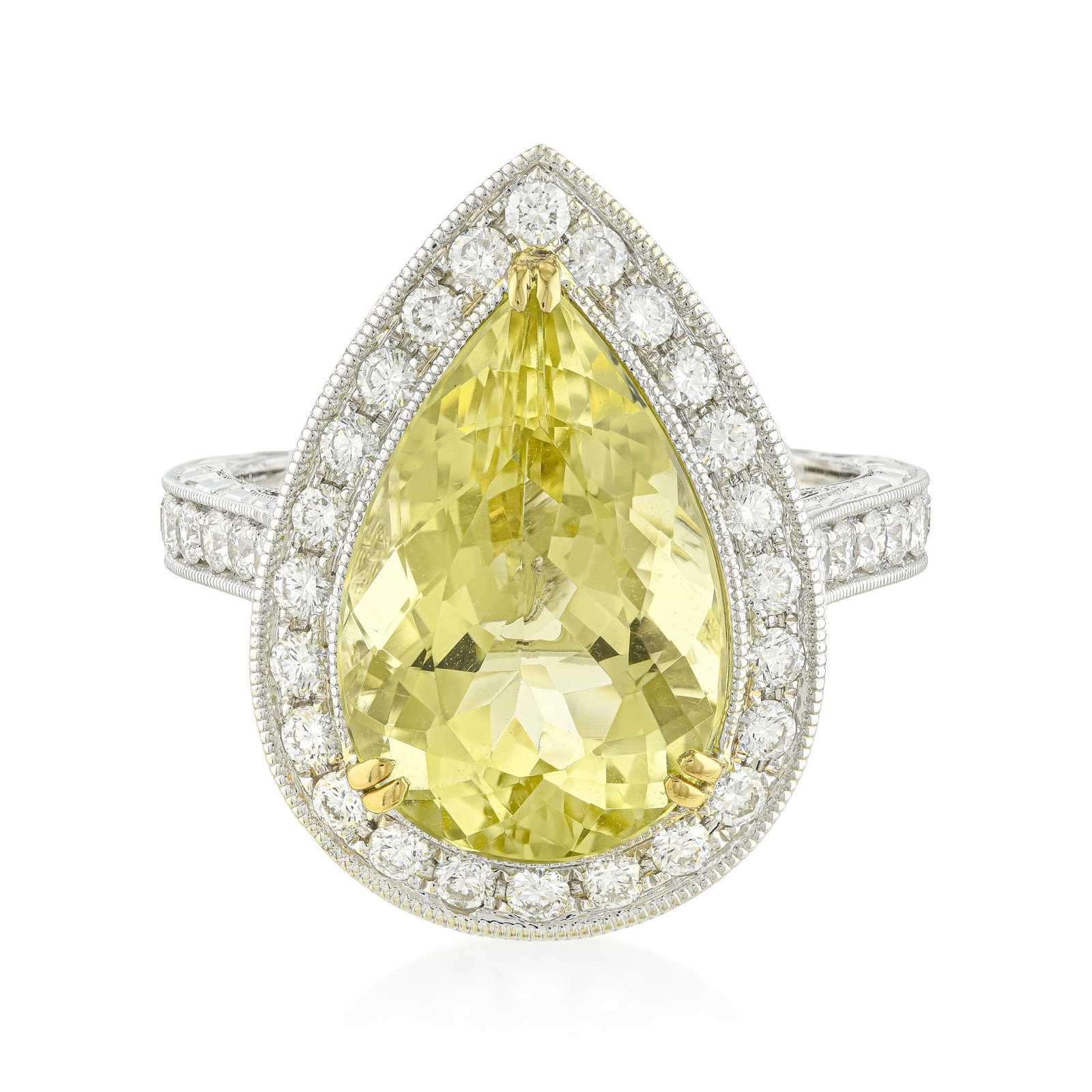5.46-Carat Lemon Quartz and Diamond Ring: ESTIMATED RETAIL PRICE: $6,250* *This is the estimated value a piece of similar quality, craftsmanship, and characteristics could command at retail. The pear shape is the most flattering outline for