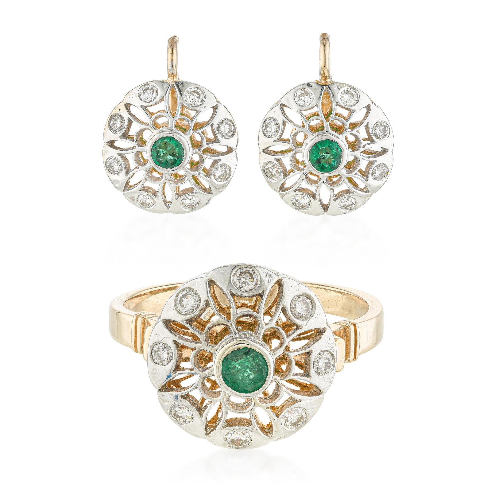 Emerald and Diamond Ring and Earrings Set: ESTIMATED RETAIL PRICE: $5,500* *This is the estimated value a piece of similar quality, craftsmanship, and characteristics could command at retail. A matched ring and earring set is the efficient