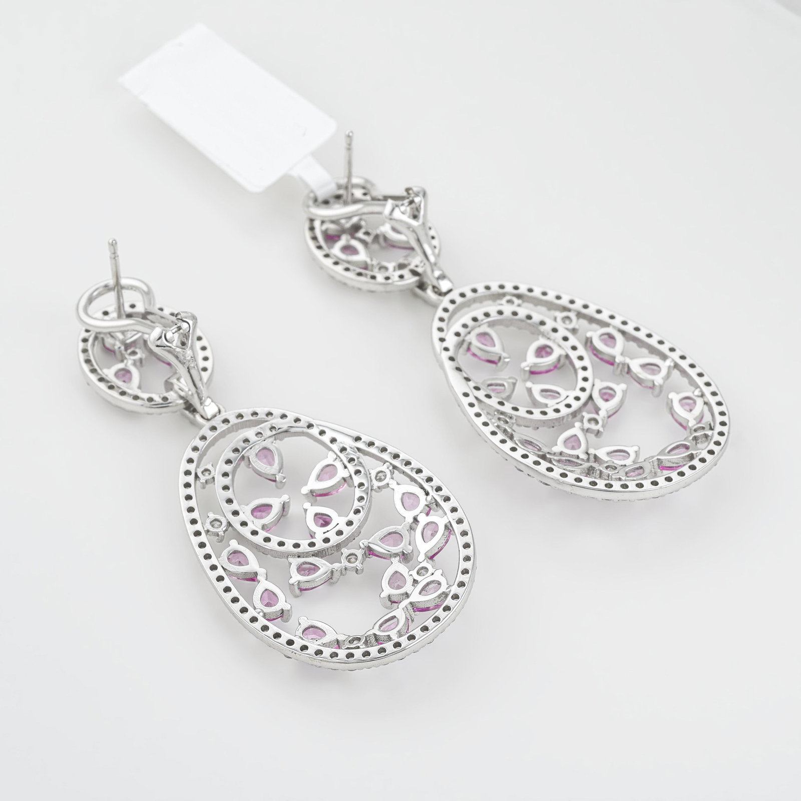 Pink Sapphire and Diamond Drop Earrings - 2