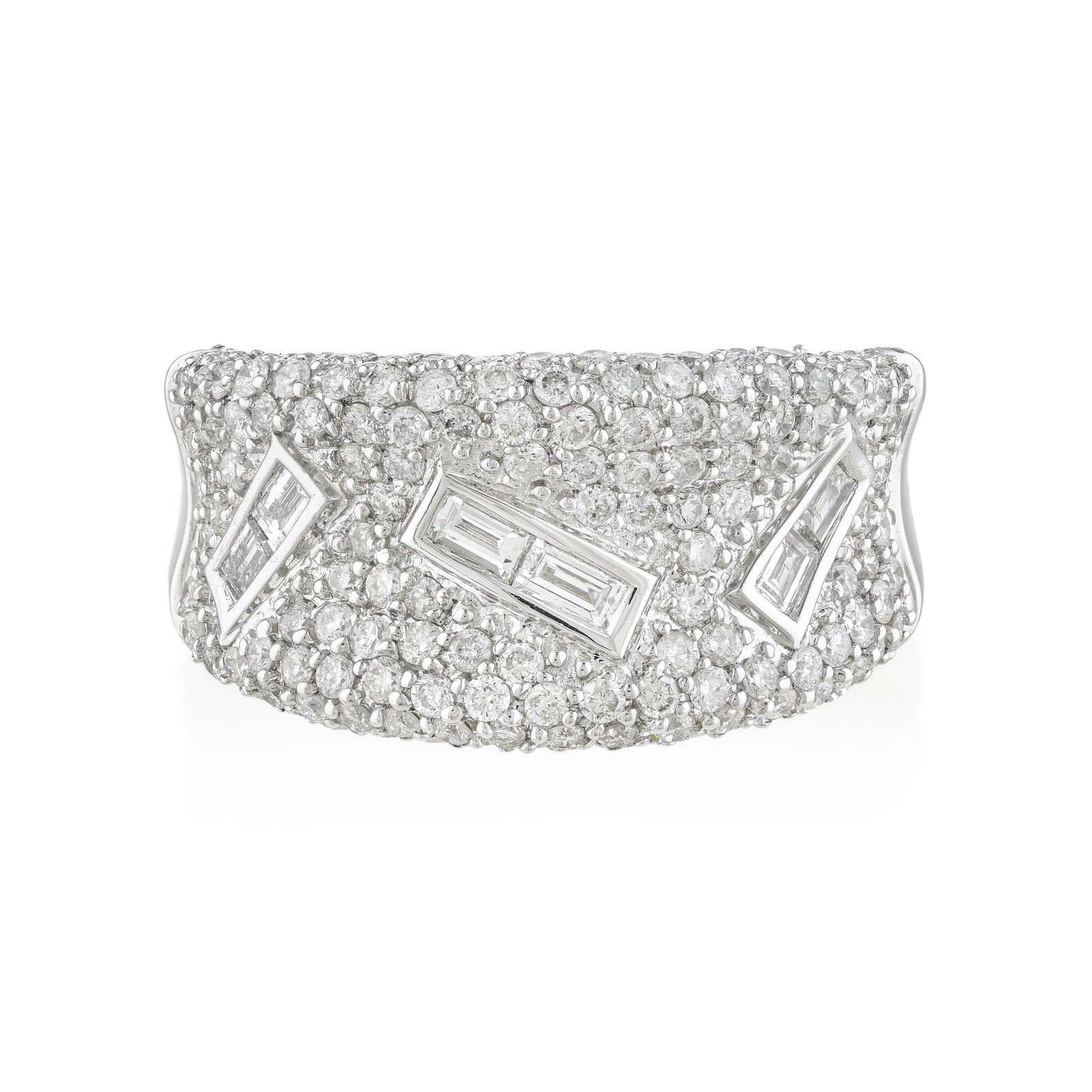 Diamond Wide Band Ring: ESTIMATED RETAIL PRICE: $5,500* *This is the estimated value a piece of similar quality, craftsmanship, and characteristics could command at retail. Wide diamond bands are architecture for the hand, a