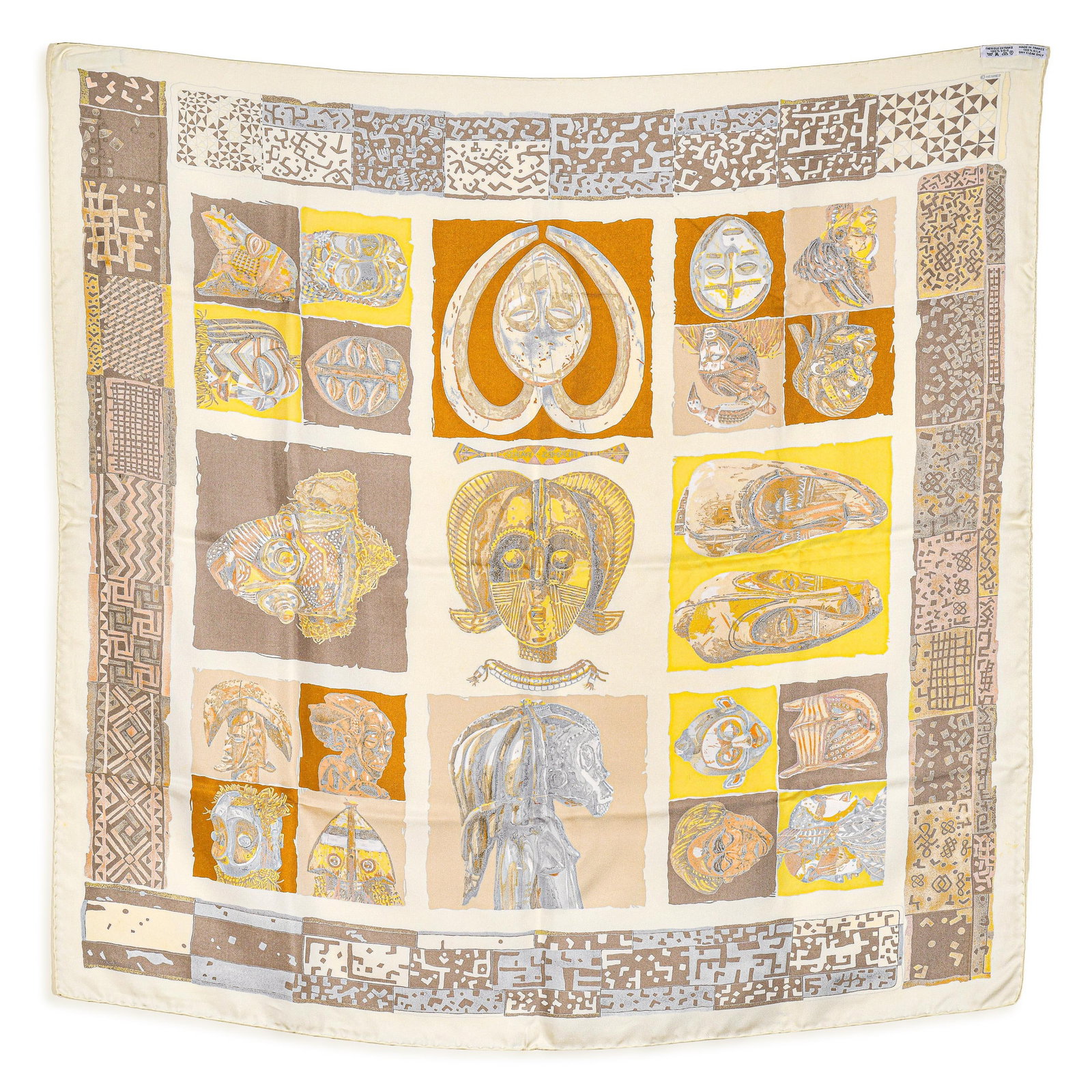 Hermes Masques et Bergers Carre 90 Scarf - Silk Twill, Creme/Jaune Multicolor, with Box - 2