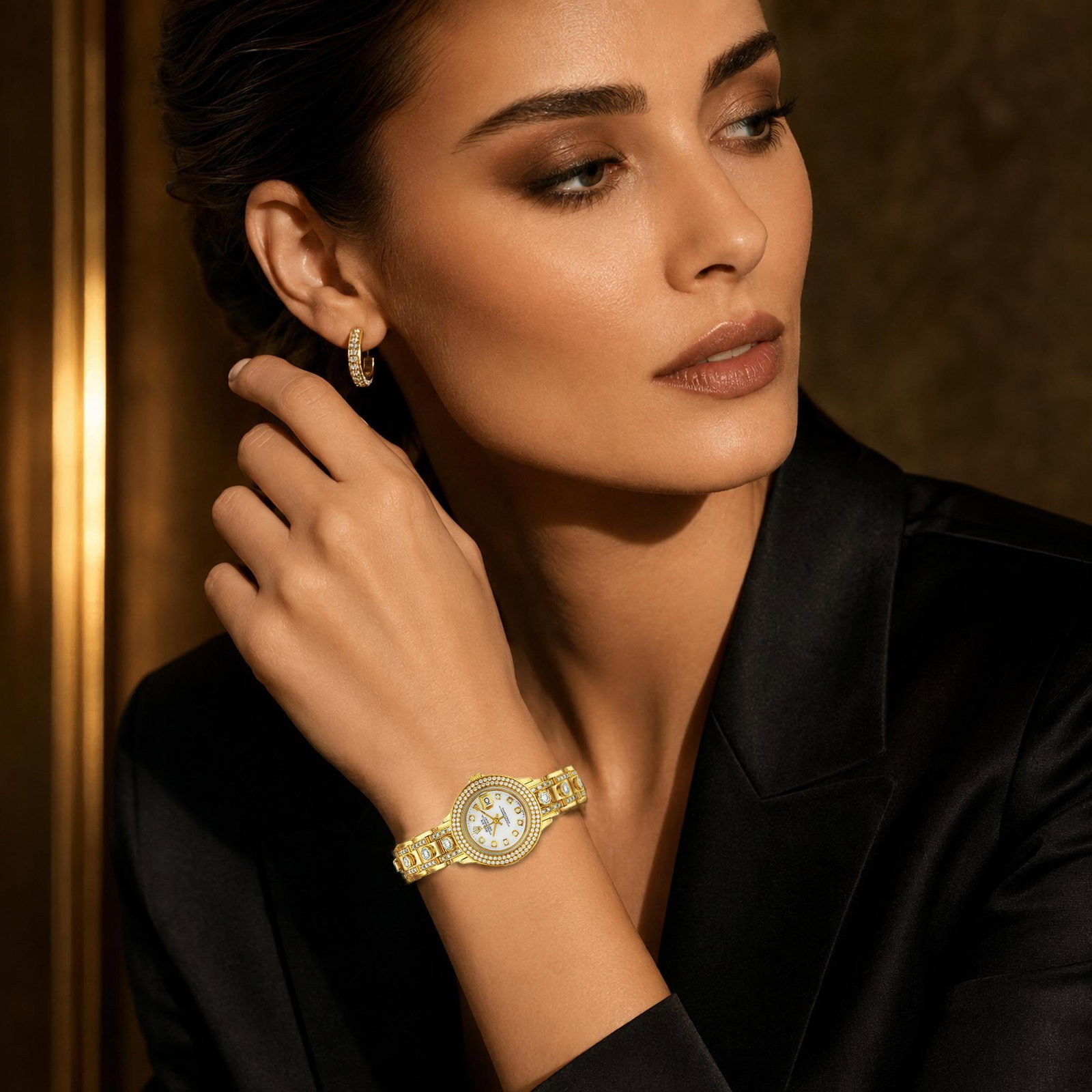 Rolex Datejust Ladies' in 18K Gold with Diamonds: ESTIMATED RETAIL PRICE: $27,500* *This is the estimated value a piece of similar quality, craftsmanship, and characteristics could command at retail. The Pearlmaster is the dressiest bracelet Rolex ev