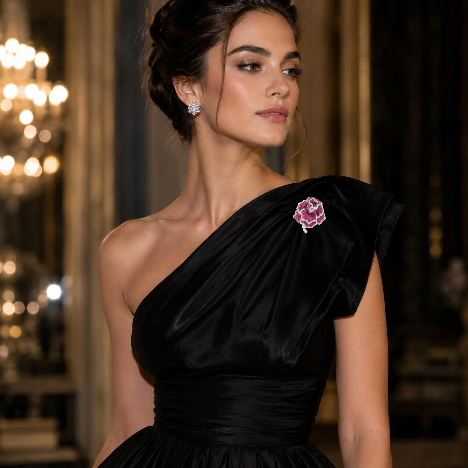 Burma Ruby Invisible-Set and Diamond Flower Pin - 3