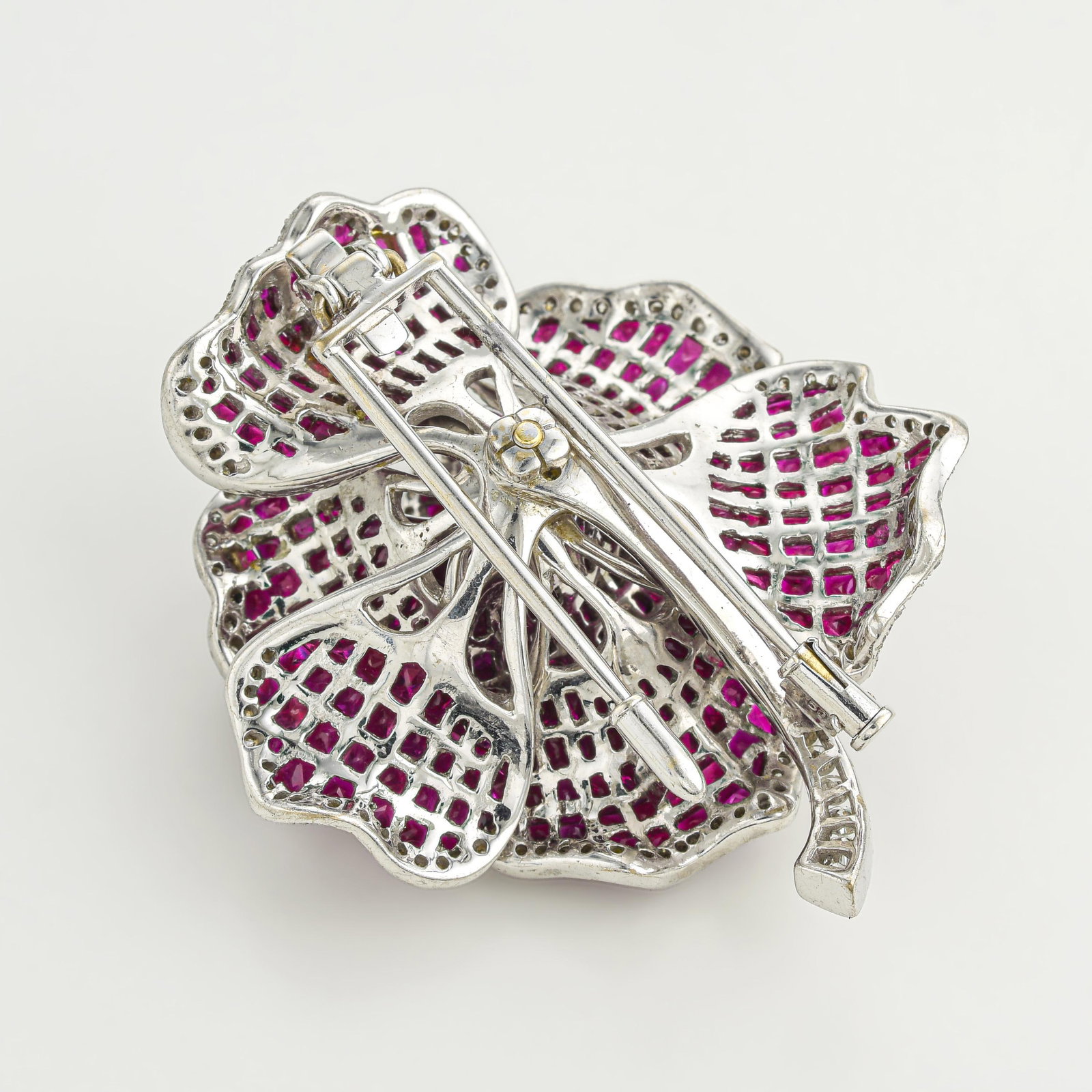 Burma Ruby Invisible-Set and Diamond Flower Pin - 4