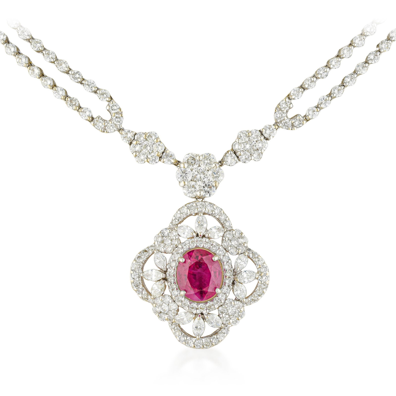 Burma Ruby and Diamond Pendant Necklace, GIA Certified - 3