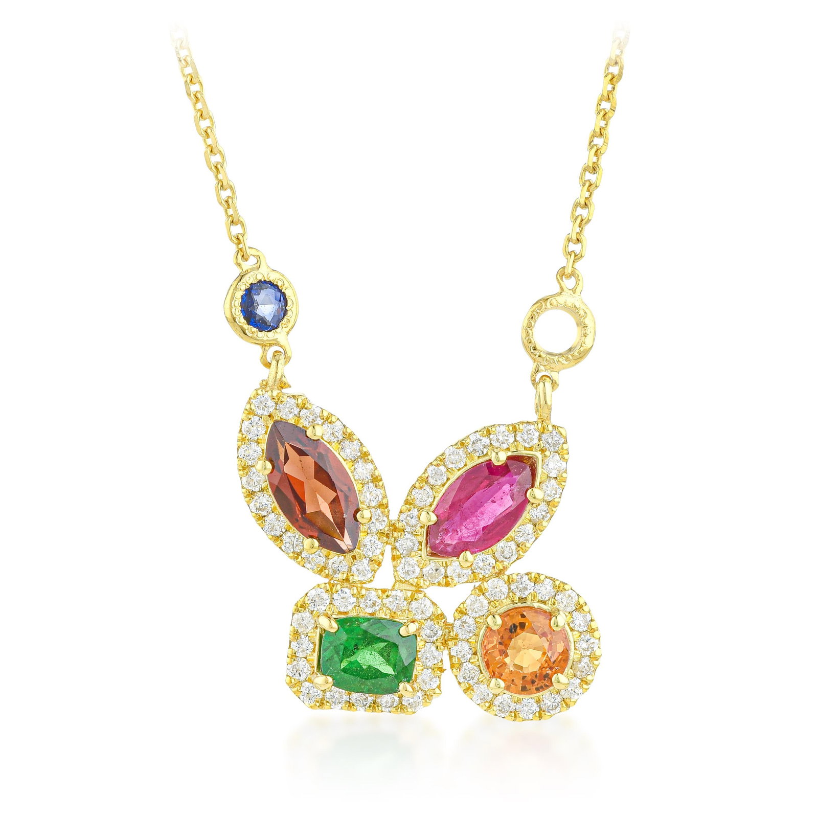 Multicolor Gemstone and Diamond Pendant Necklace - 2