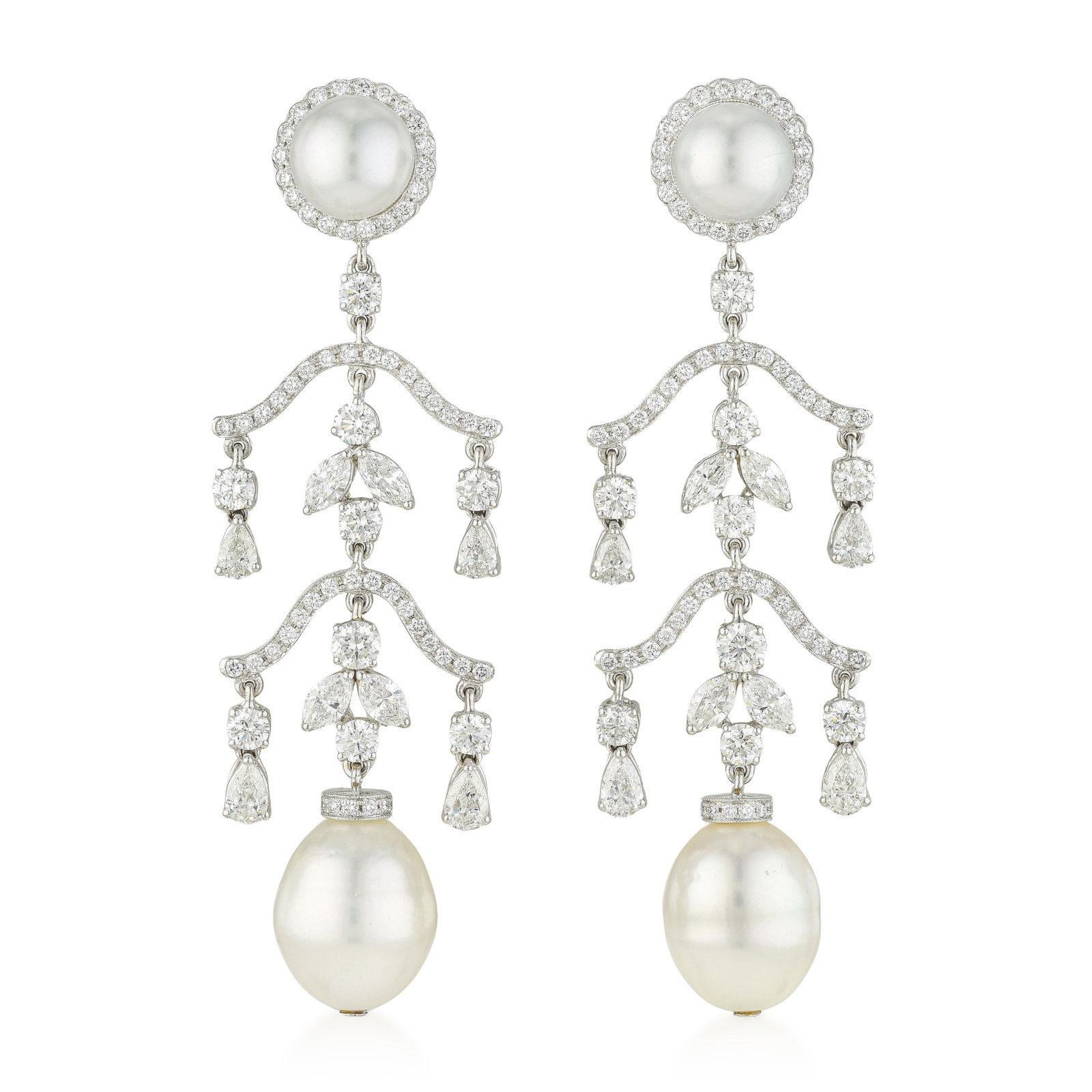 Pearl and Diamond Chandelier Earrings: ESTIMATED RETAIL PRICE: $40,000* *This is the estimated value a piece of similar quality, craftsmanship, and characteristics could command at retail. These breathtaking chandelier drop earrings are an
