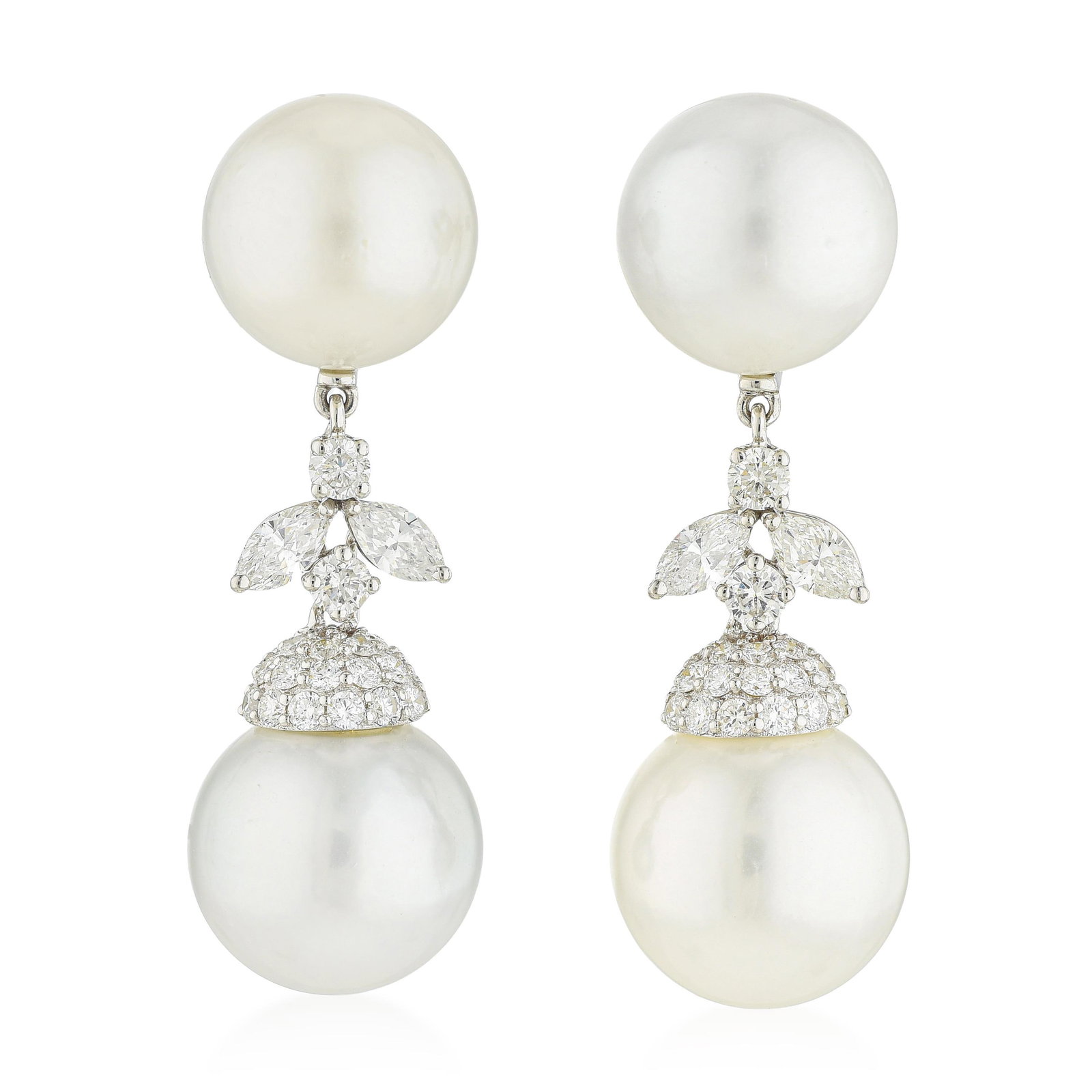 Pearl and Diamond Drop Earrings: ESTIMATED RETAIL PRICE: $16,000* *This is the estimated value a piece of similar quality, craftsmanship, and characteristics could command at retail. These spectacular drop earrings offer a dramatic, 