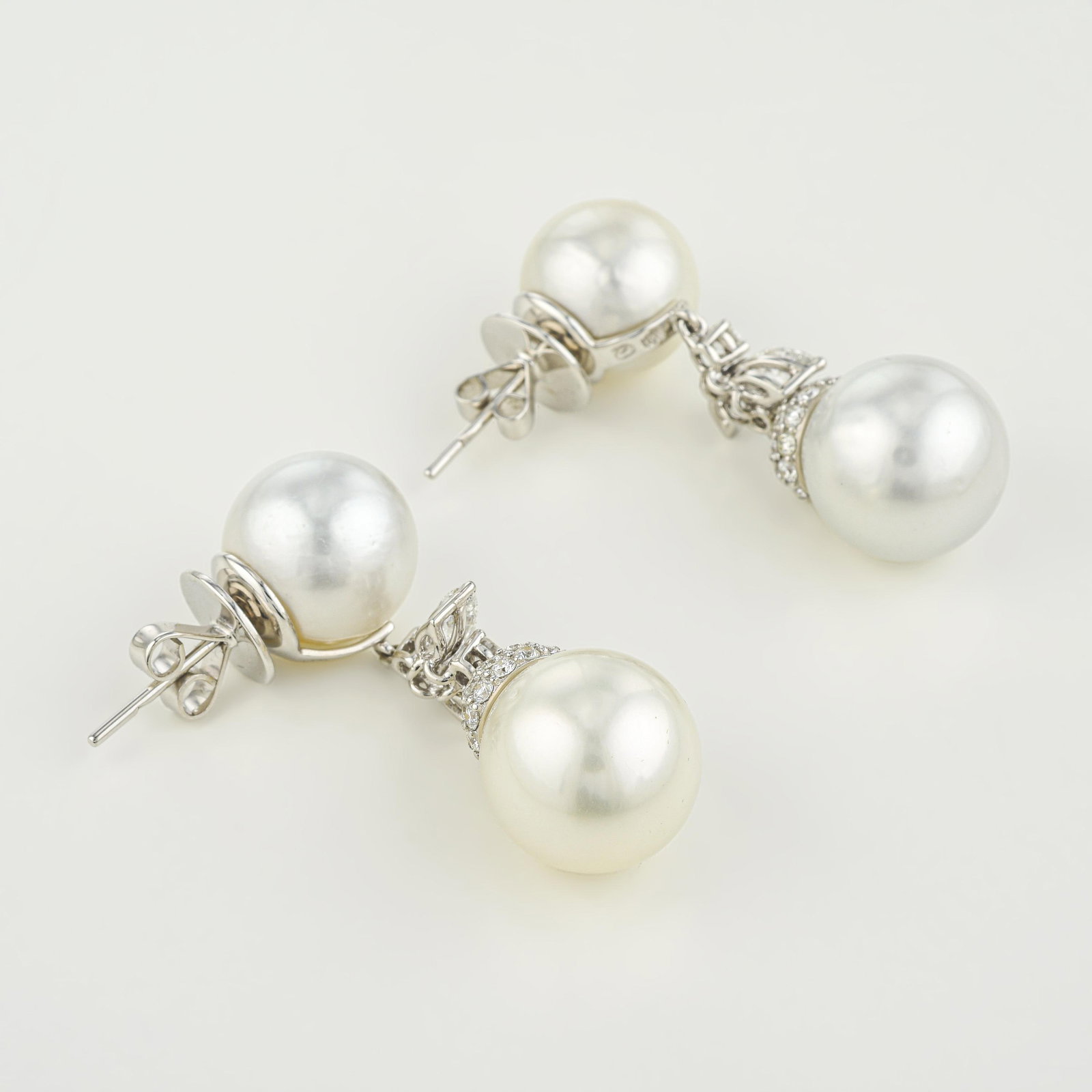 Pearl and Diamond Drop Earrings - 2