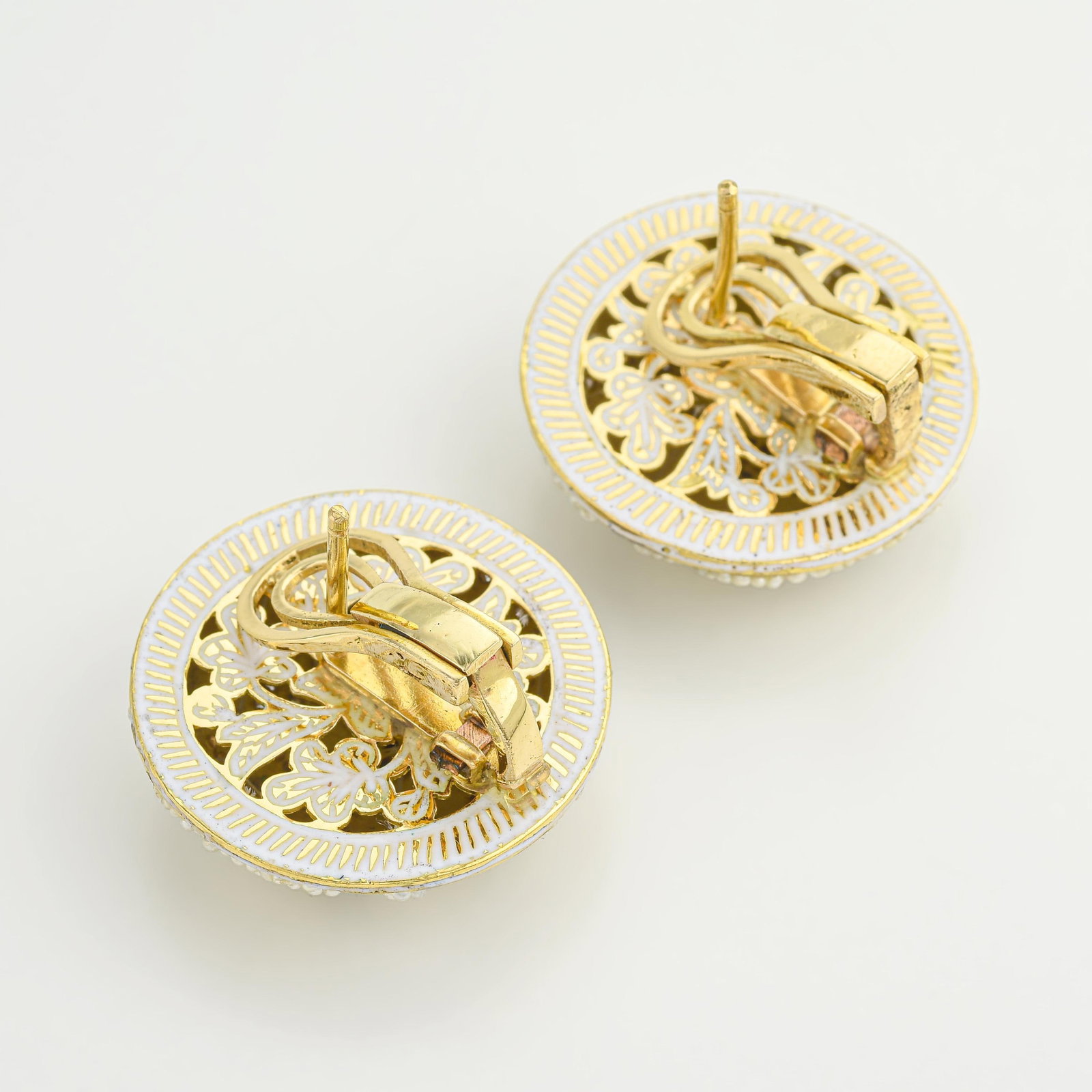 Seed Pearl and Diamond Earrings in Enameled Gold - 2