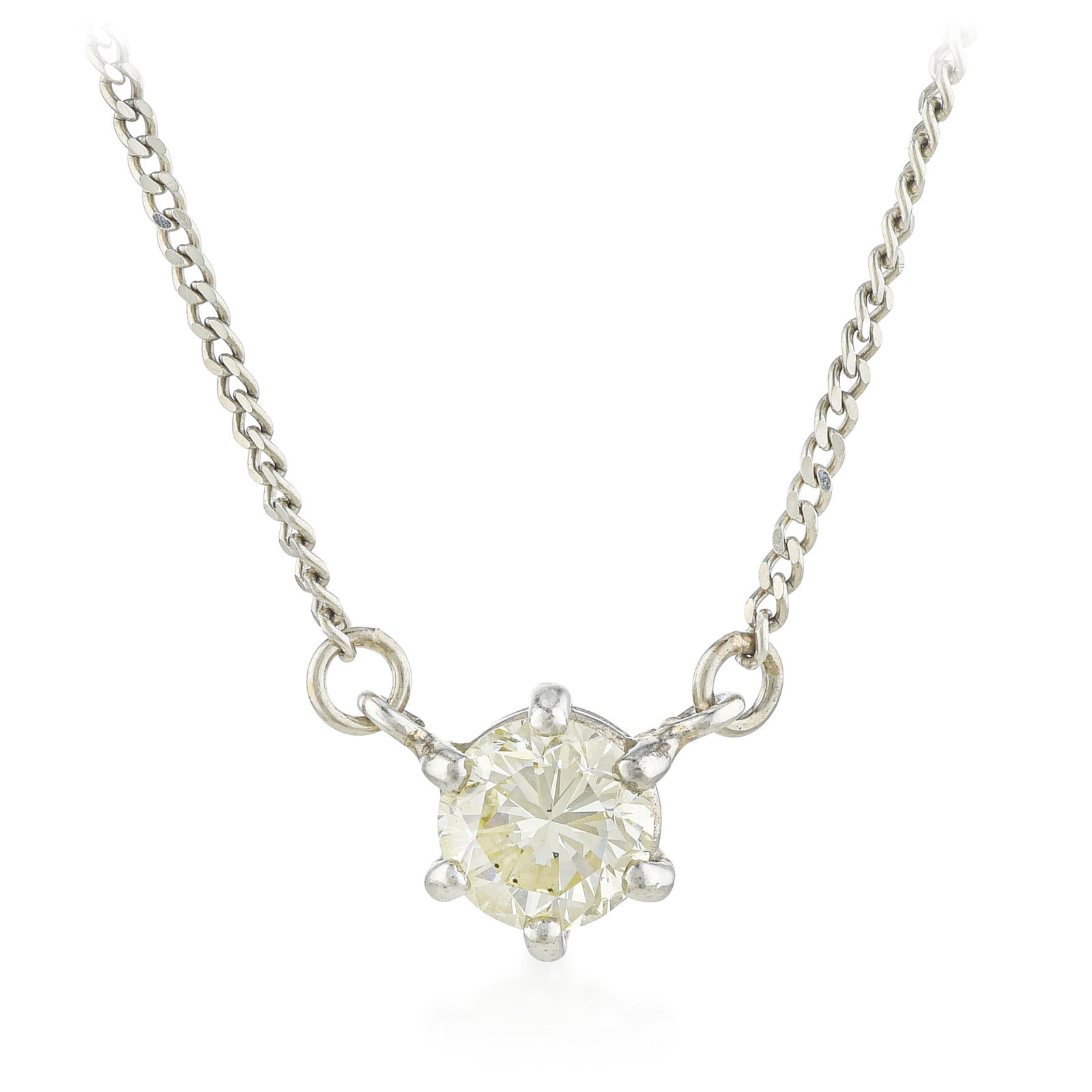 Diamond Solitaire Pendant Necklace: ESTIMATED RETAIL PRICE: $1,300* *This is the estimated value a piece of similar quality, craftsmanship, and characteristics could command at retail. This solitaire pendant offers the clean logic of a