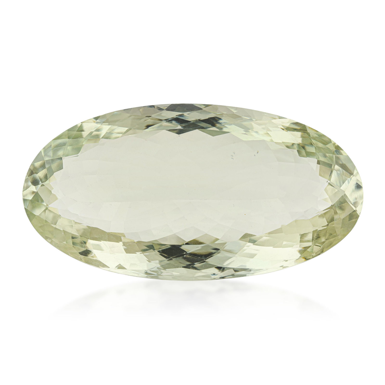 91.00-Carat Green Prasiolite: ESTIMATED RETAIL PRICE: $1,200* *This is the estimated value a piece of similar quality, craftsmanship, and characteristics could command at retail. Prasiolite is the green member of the quartz