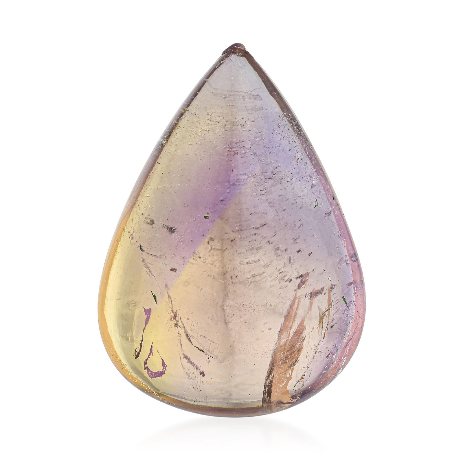 51.30-Carat Pear Shape Ametrine Cabochon: ESTIMATED RETAIL PRICE: $900* *This is the estimated value a piece of similar quality, craftsmanship, and characteristics could command at retail. Ametrine is a single crystal containing both