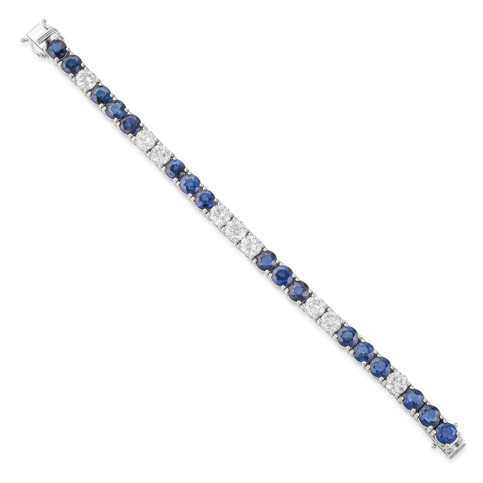 Sapphire and Diamond Line Bracelet: ESTIMATED RETAIL PRICE: $28,000* *This is the estimated value a piece of similar quality, craftsmanship, and characteristics could command at retail. A line bracelet alternating 19 carats of deep blue