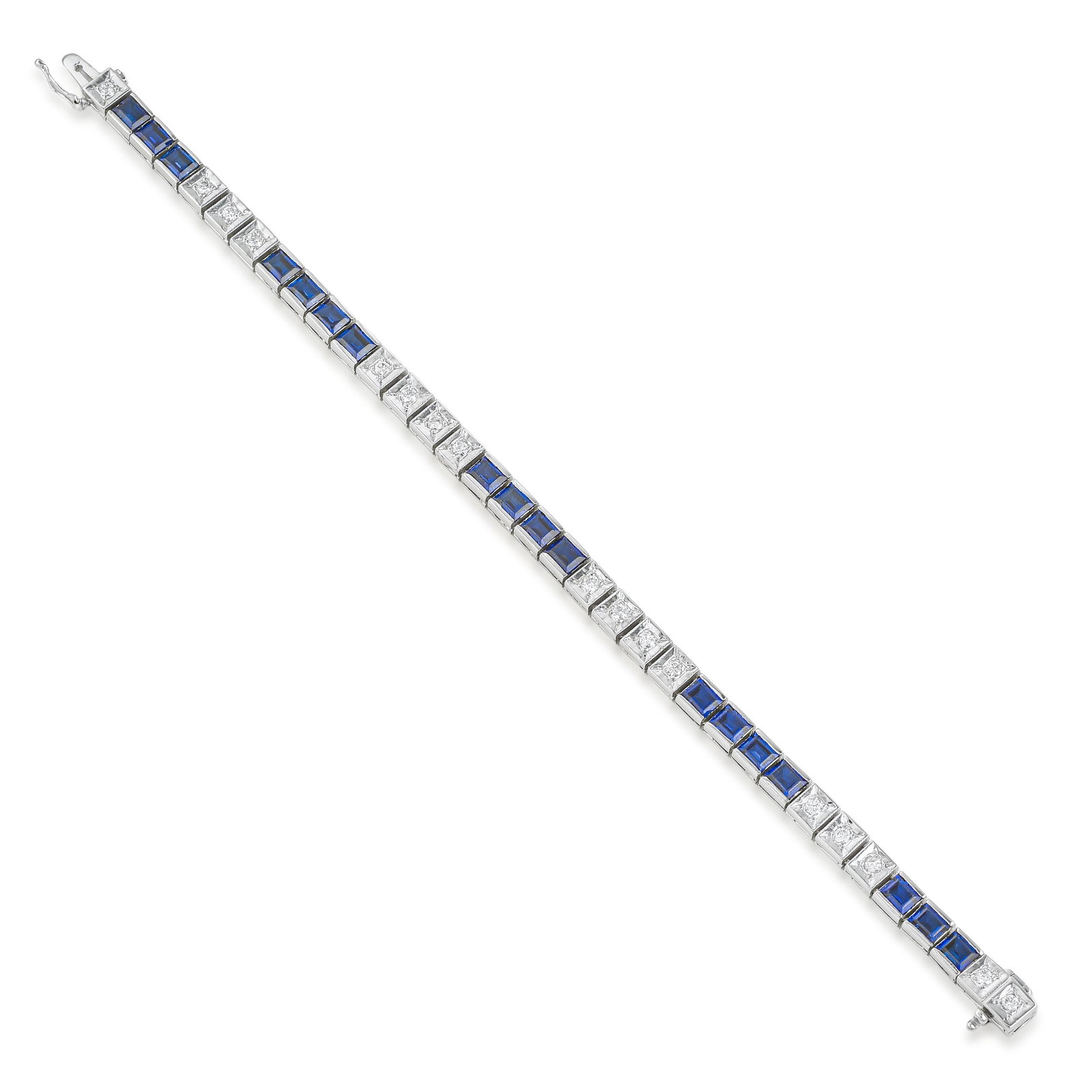 Sapphire and Diamond Bracelet: ESTIMATED RETAIL PRICE: $8,500* *This is the estimated value a piece of similar quality, craftsmanship, and characteristics could command at retail. Alternating sapphire with diamond along a