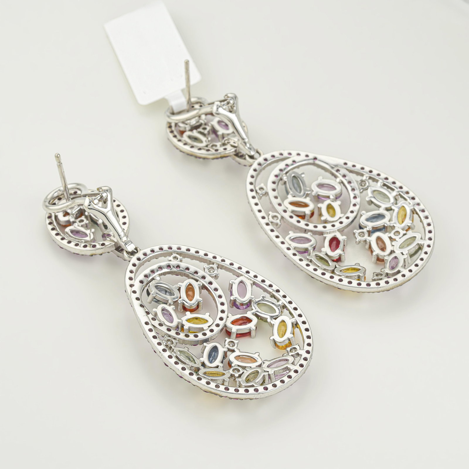 Pink and Multicolor Sapphire and Diamond Drop Earrings - 2