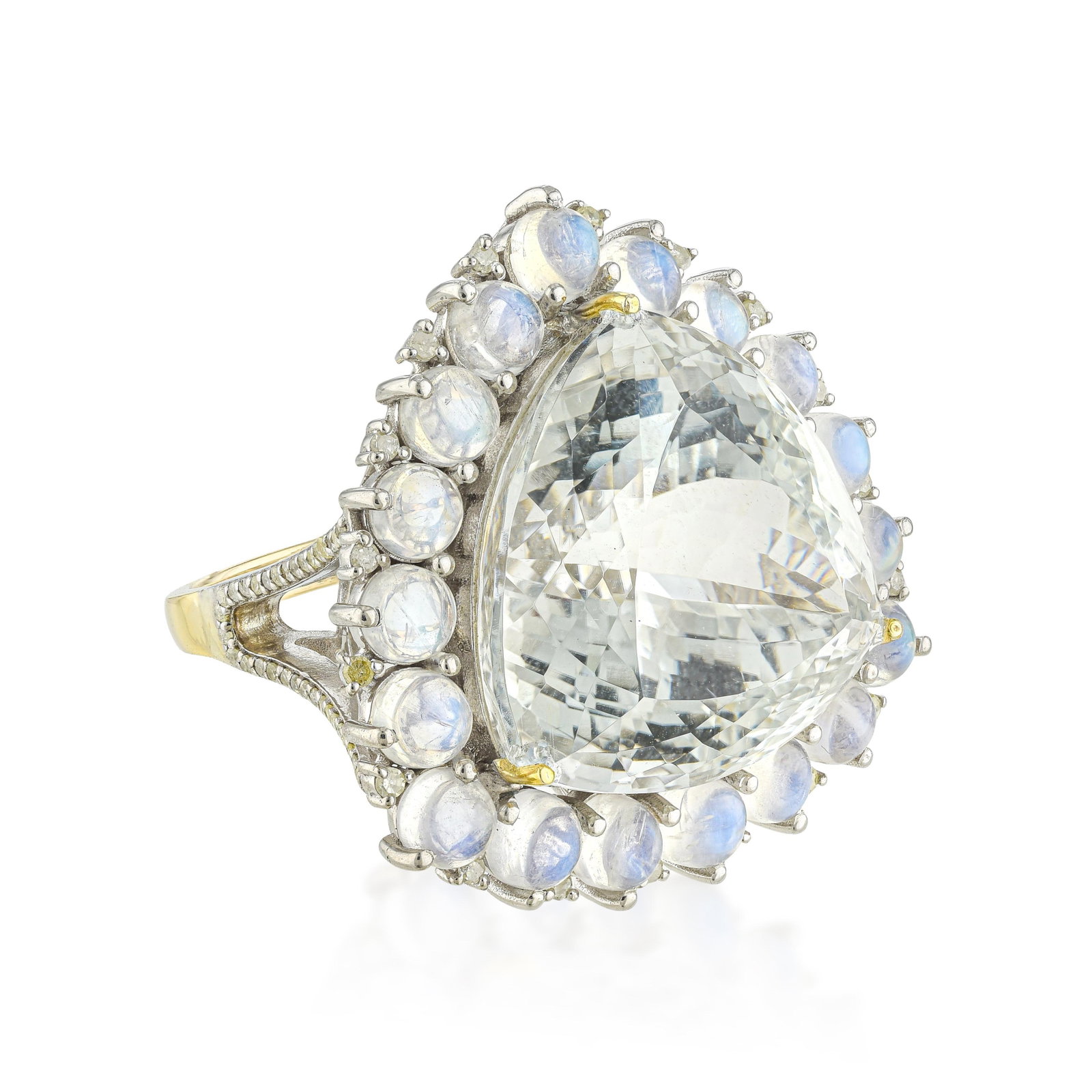 White Topaz Moonstone and Diamond Ring - 2