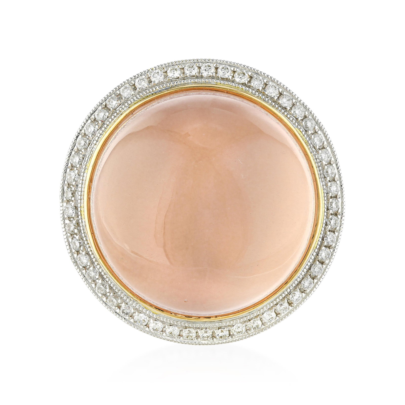Rose Quartz and Diamond Ring: ESTIMATED RETAIL PRICE: $3,400 * *This is the estimated value a piece of similar quality, craftsmanship, and characteristics could command at retail. Seventeen carats of rose quartz cabochon makes a