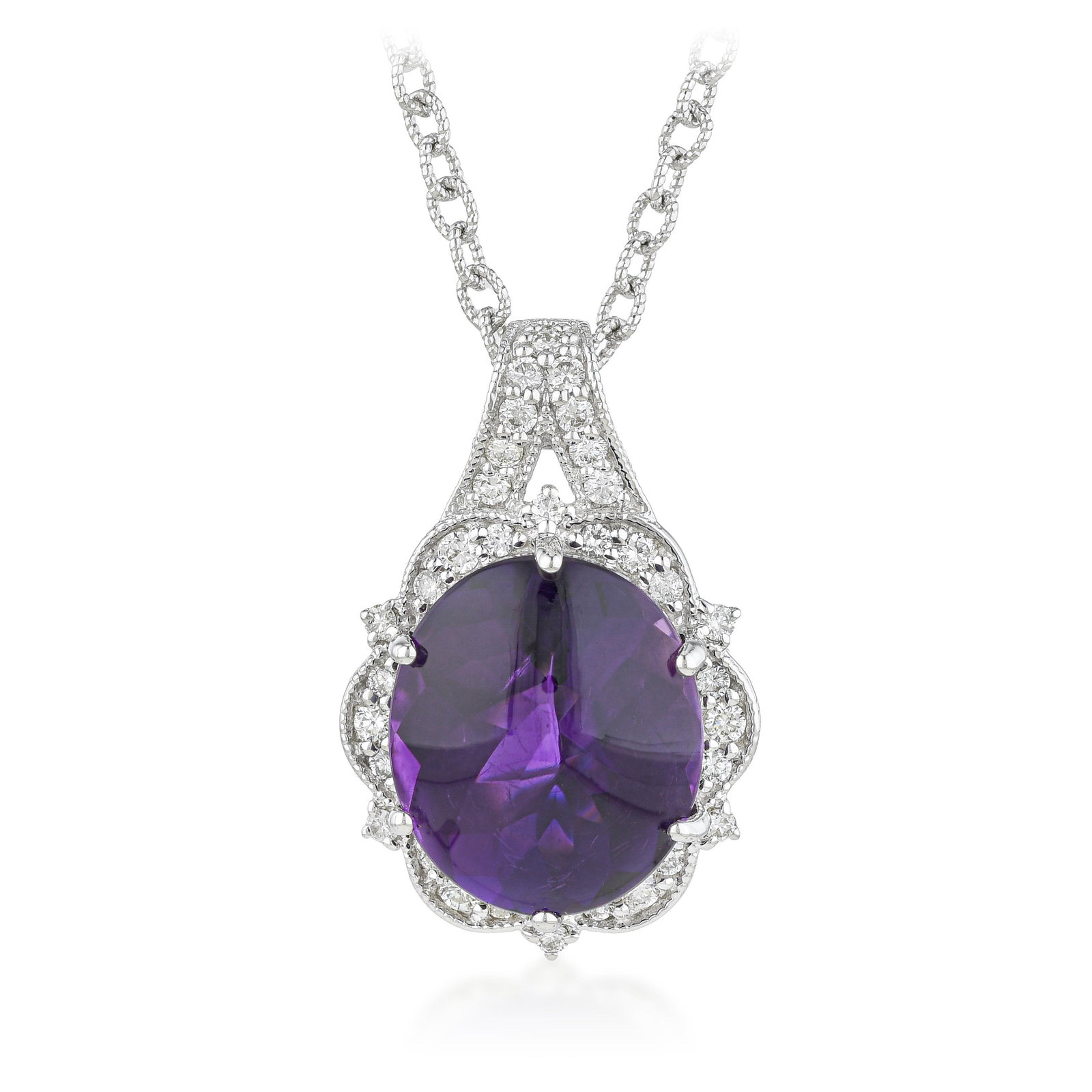 Amethyst and Diamond Pendant Necklace (1 of 2)