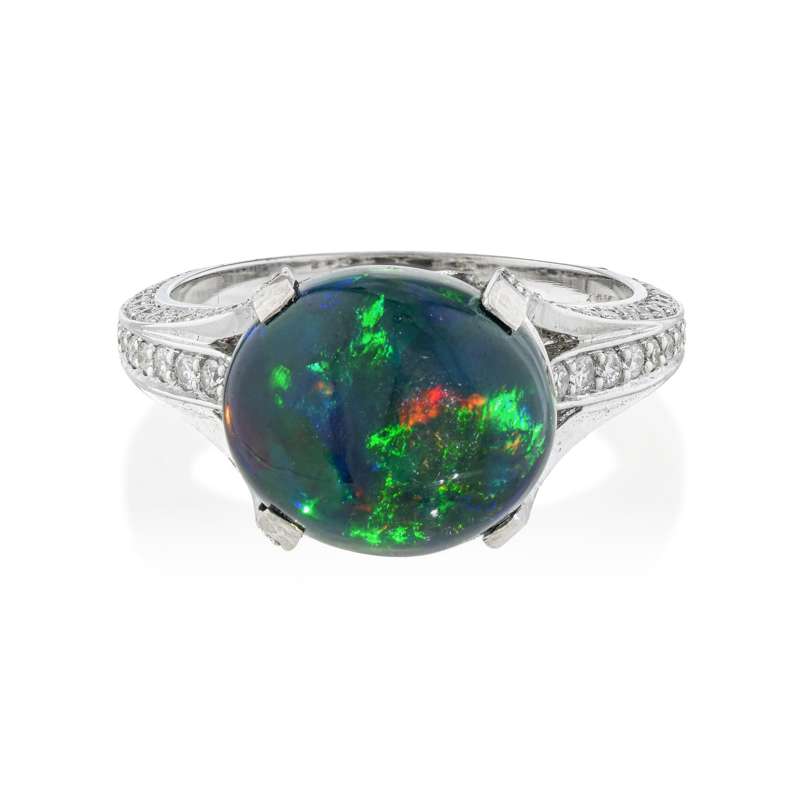 Black Opal and Diamond Ring: ESTIMATED RETAIL PRICE: $5,500* *This is the estimated value a piece of similar quality, craftsmanship, and characteristics could command at retail. What distinguishes this black opal ring is the