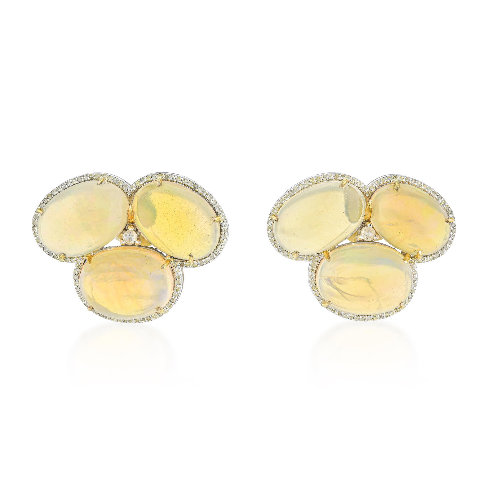 Opal and Diamond Earrings: ESTIMATED RETAIL PRICE: $2,000* *This is the estimated value a piece of similar quality, craftsmanship, and characteristics could command at retail. Twenty-seven carats of opal across a pair of