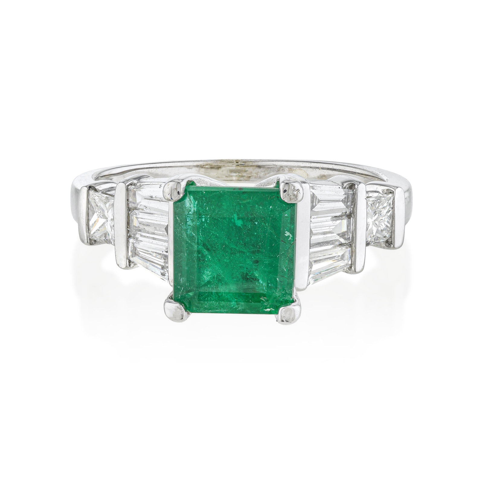 Emerald and Diamond Ring: ESTIMATED RETAIL PRICE: $2,800* *This is the estimated value a piece of similar quality, craftsmanship, and characteristics could command at retail. At 1.38 carats, this emerald is well into the size 