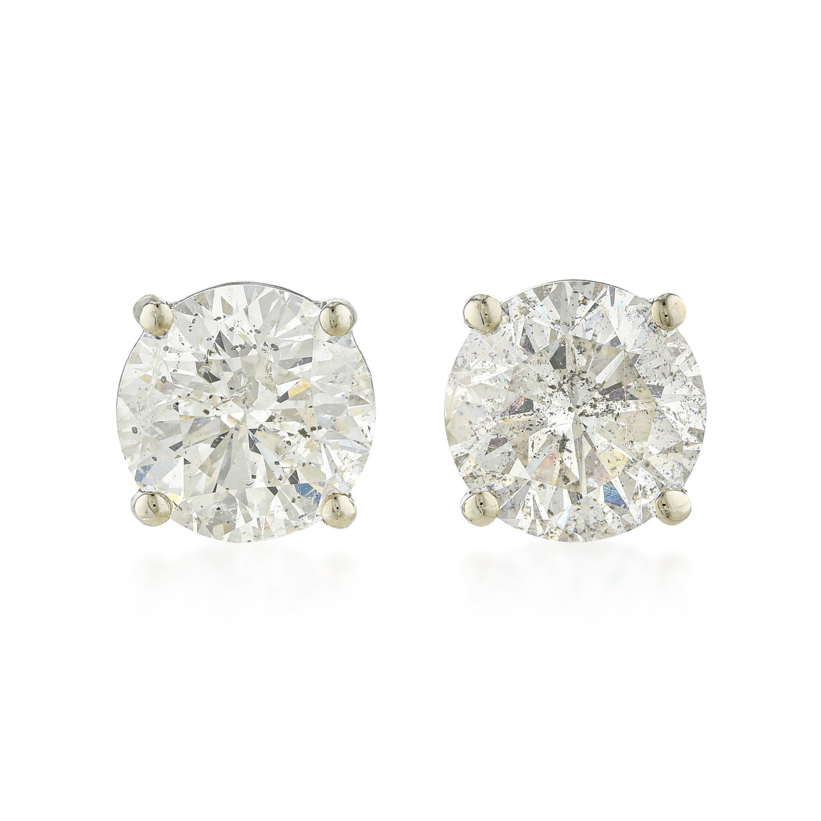 Diamond Stud Earrings (Approx. 2.68 CTW): ESTIMATED RETAIL PRICE: $7,500* *This is the estimated value a piece of similar quality, craftsmanship, and characteristics could command at retail. Round brilliant studs at 2.68 carats total occupy t