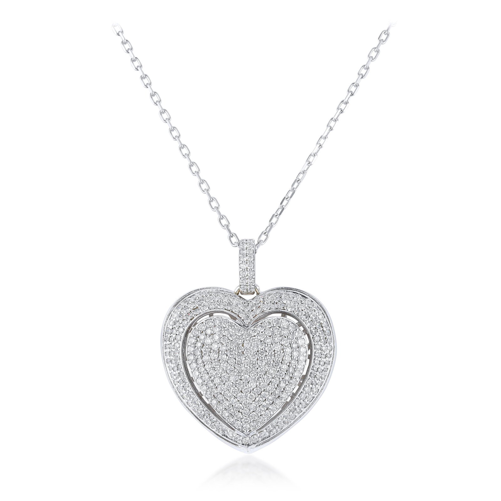 Diamond Pave Heart Pendant Necklace: ESTIMATED RETAIL PRICE: $10,500* *This is the estimated value a piece of similar quality, craftsmanship, and characteristics could command at retail. At 3.60 carats across a 1.5 by 1.25 inch heart,