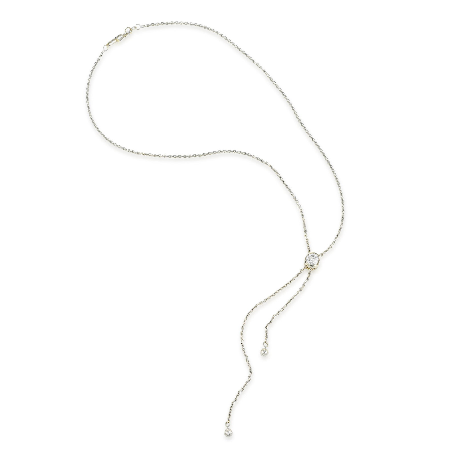 Diamond Lariat Necklace: ESTIMATED RETAIL PRICE: $4,000* *This is the estimated value a piece of similar quality, craftsmanship, and characteristics could command at retail. The lariat is the most versatile necklace format