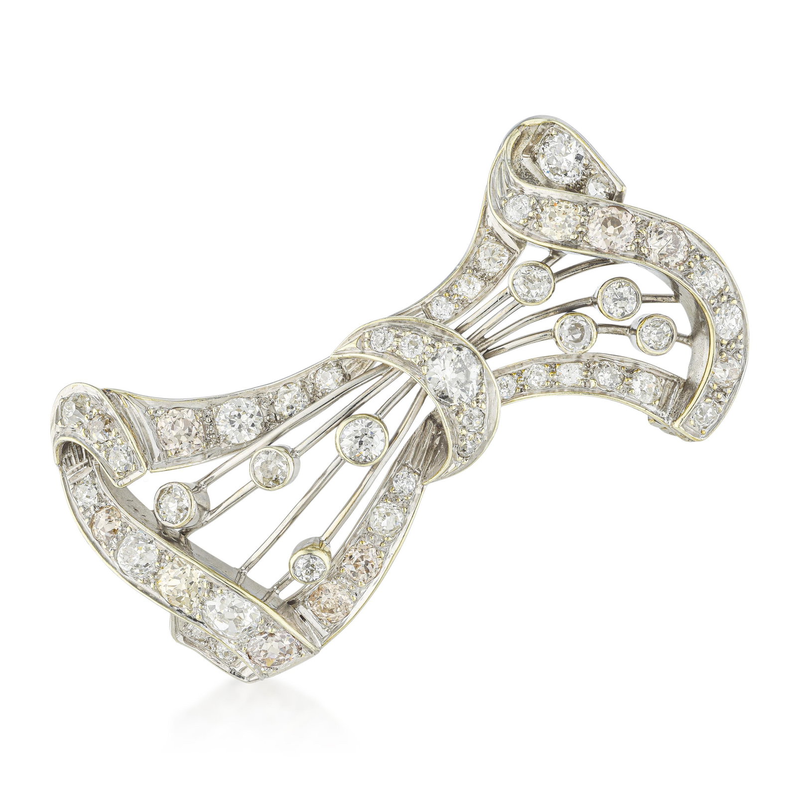 Art Deco Diamond Bow Brooch: ESTIMATED RETAIL PRICE: $6,500* *This is the estimated value a piece of similar quality, craftsmanship, and characteristics could command at retail. Old European cut diamonds carry the unmistakable